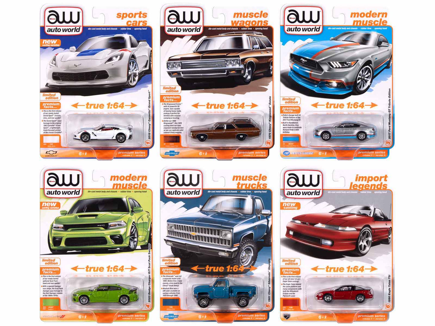 Auto World Premium 2024 Set A of 6 pieces Release 3 1/64 Diecast Model Cars by Auto World free shipping USA