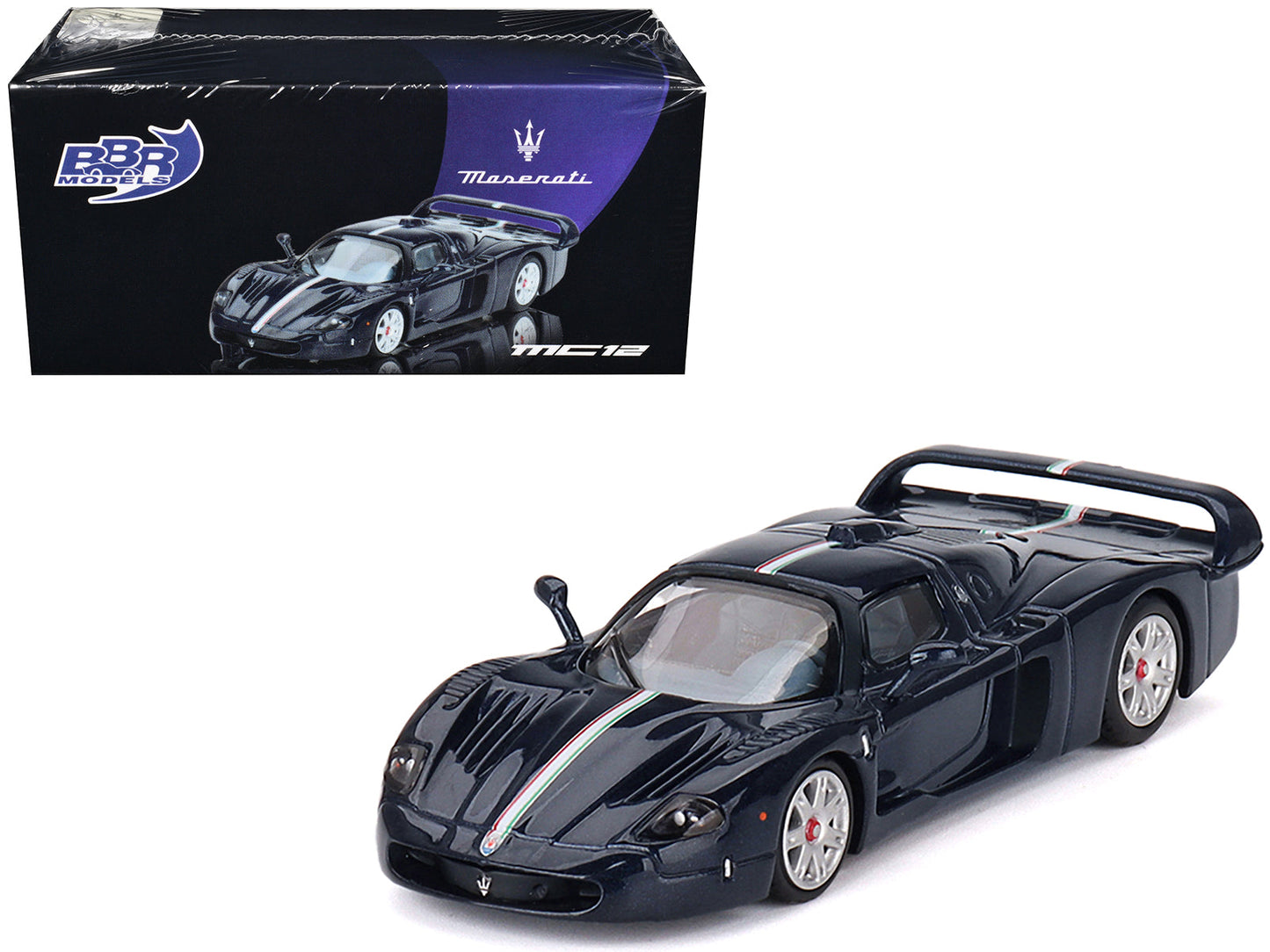 Maserati MC12 Stradale Blue Metallic with White Stripe 1/64 Diecast Model Car by BBR free shipping USA