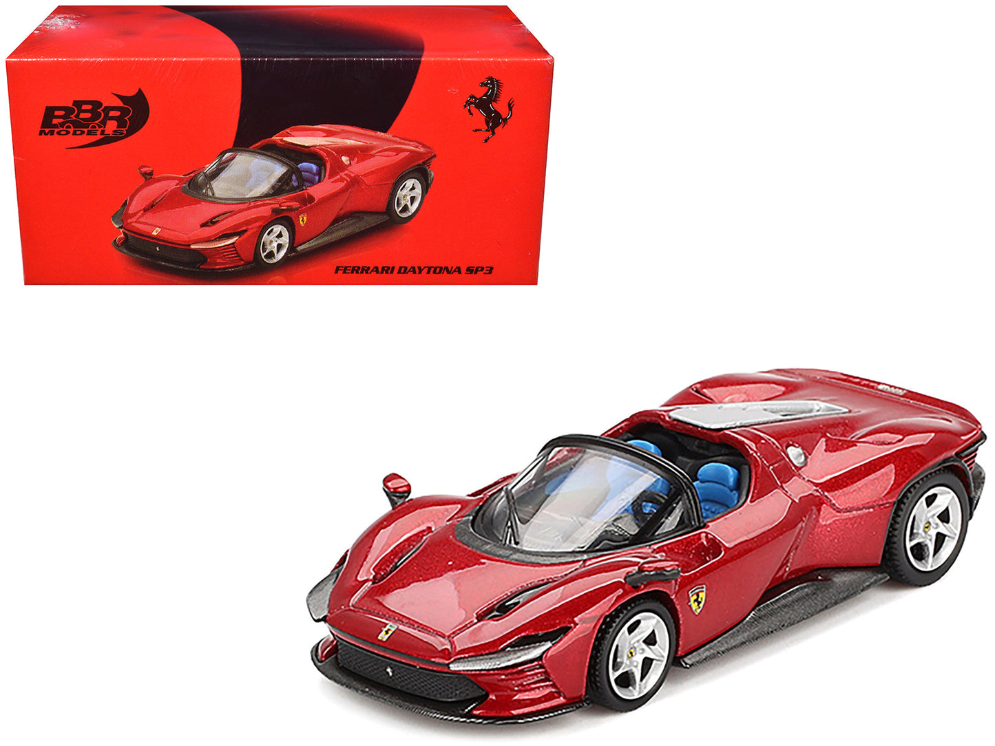 Ferrari Daytona SP3 Rosso Imola Red with Blue Interior 1/64 Diecast Model Car by BBR free shipping USA
