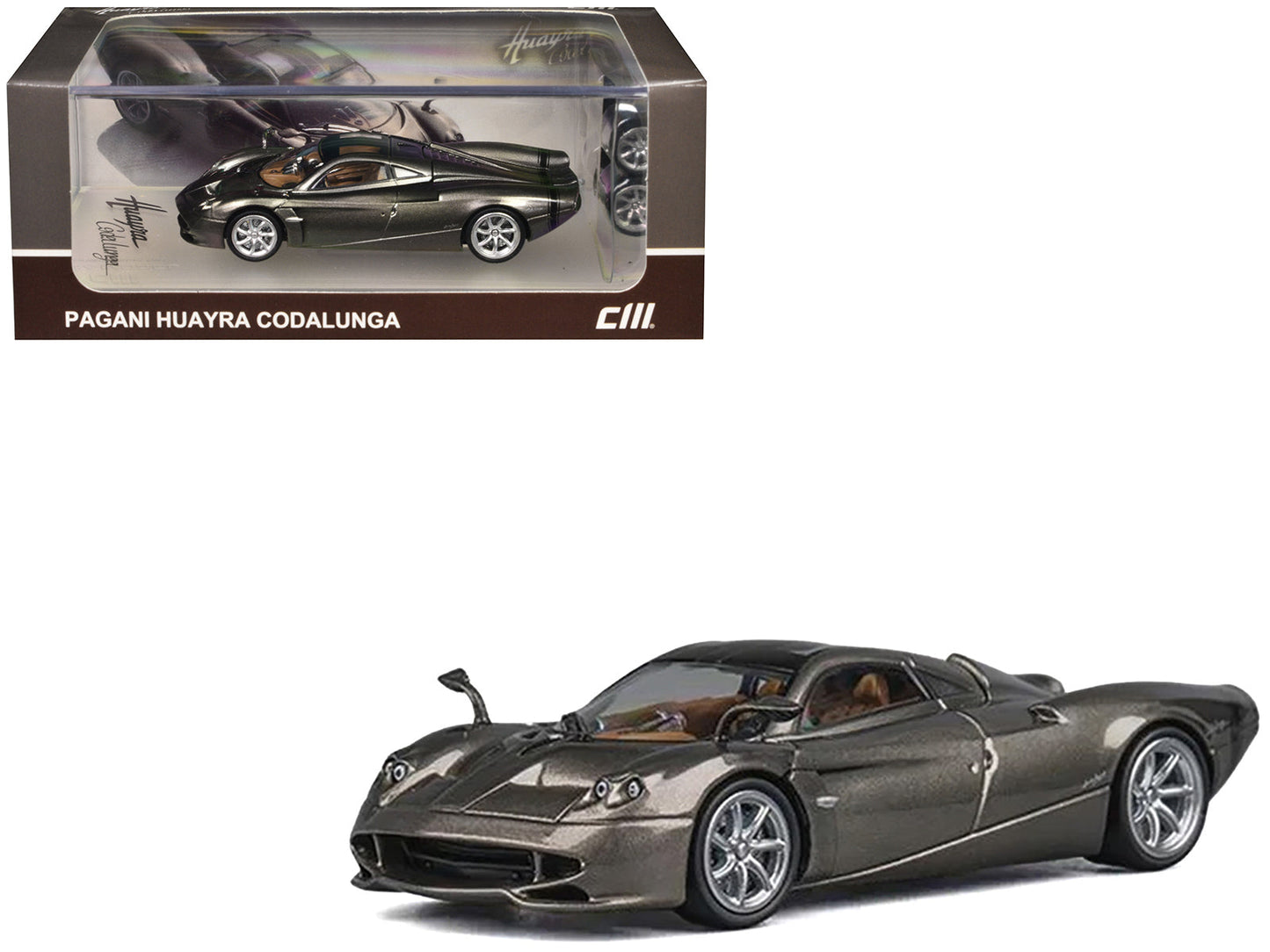 Pagani Huayra Codalunga Gun Metal Gray Metallic with Sunroof and Extra Wheels 1/64 Diecast Model Car by CM Model free shipping USA