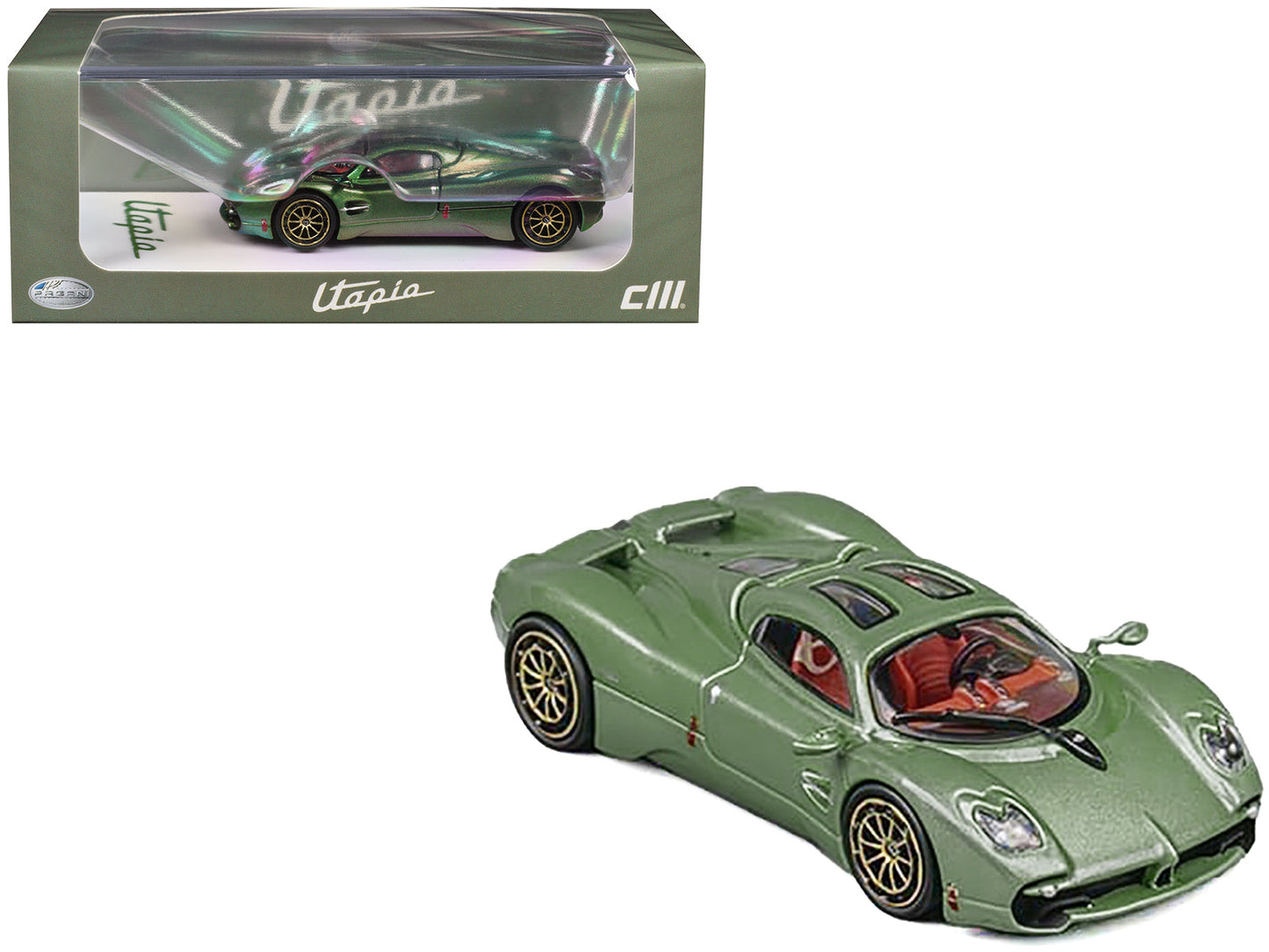 Pagani Utopia Green Metallic 1/64 Diecast Model Car by CM Model free shipping USA