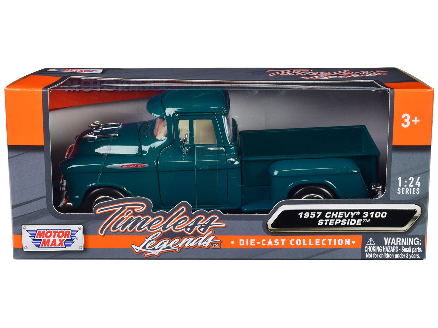 1957 Chevrolet 3100 Stepside Pickup Truck Teal Metallic "Timeless Legends" Series 1/24 Diecast Model Car by Motormax free shipping USA