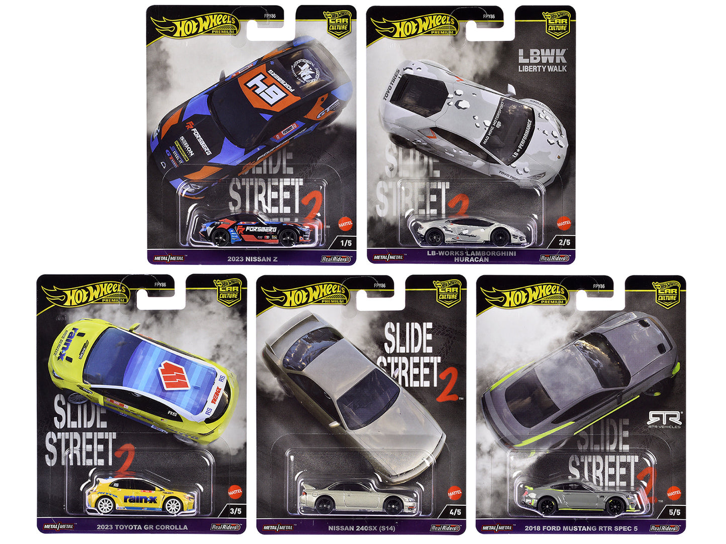 "Slide Street 2" 5 piece Set "Car Culture" 2024 Series H Diecast Model Cars by Hot Wheels free shipping USA