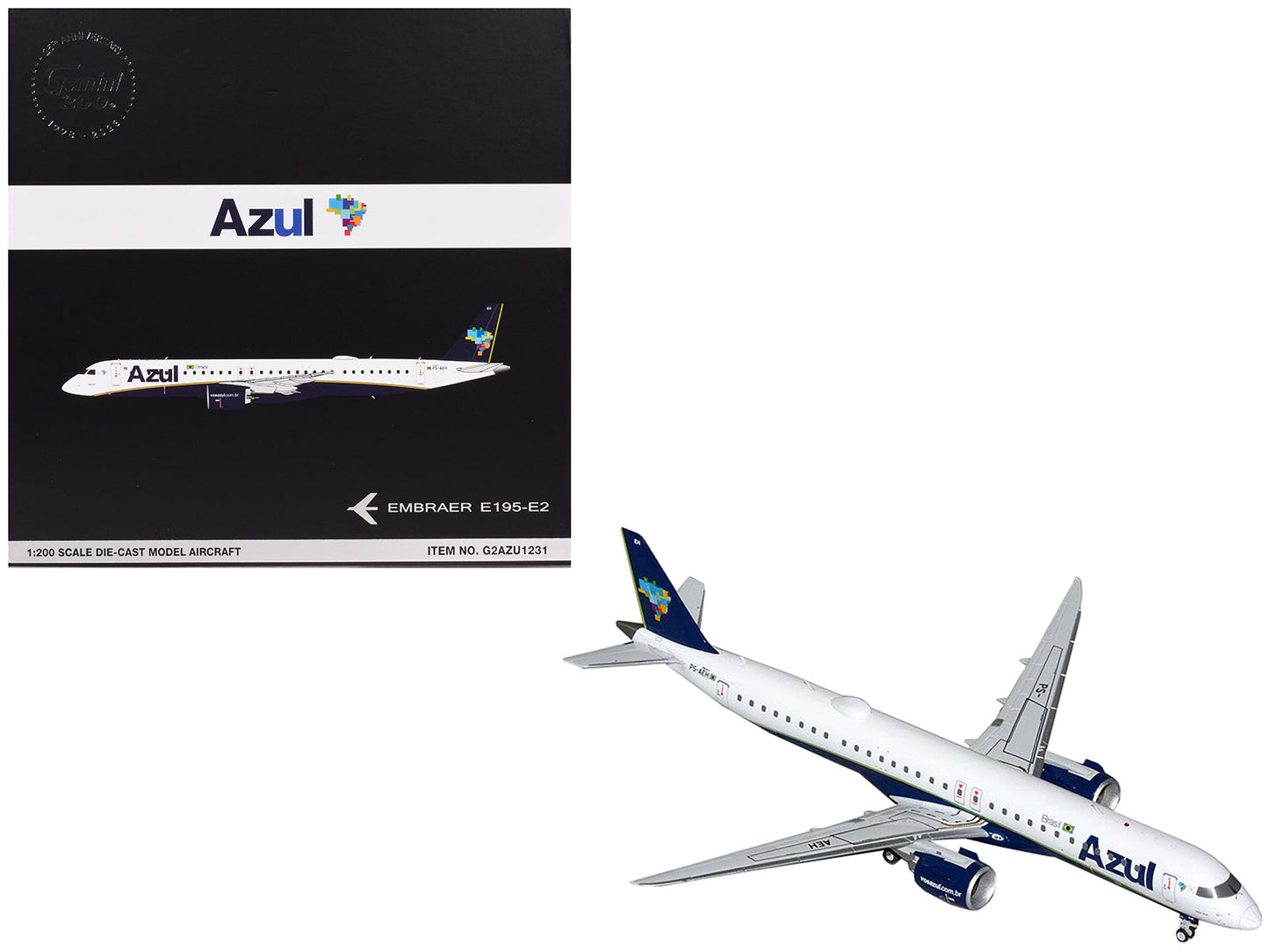 Embraer E195-E2 Commercial Aircraft "Azul Brazilian Airlines" (PS-AEH) White with Blue Tail "Gemini 200" Series 1/200 Diecast Model Airplane by GeminiJets free shipping USA