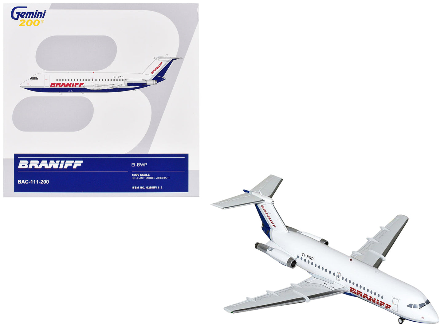 BAC 111-200 Commercial Aircraft "Braniff International Airways" (EI-BWP) White with Blue Tail "Gemini 200" Series 1/200 Diecast Model Airplane by GeminiJets free shipping USA