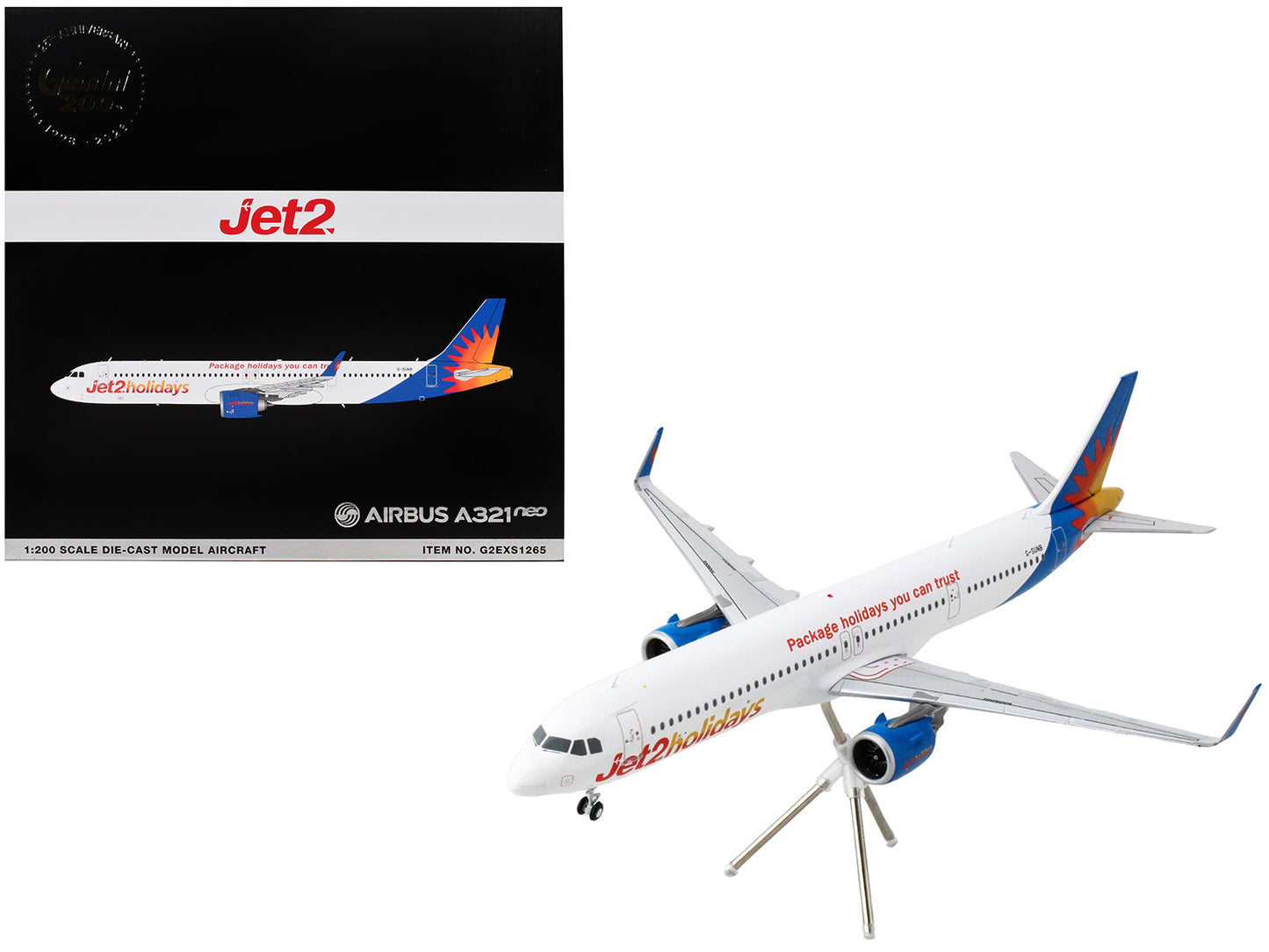 Airbus A321neo Commercial Aircraft "Jet2Holidays" (G-SUNB) White with Tail Graphics "Gemini 200" Series 1/200 Diecast Model Airplane by GeminiJets free shipping USA