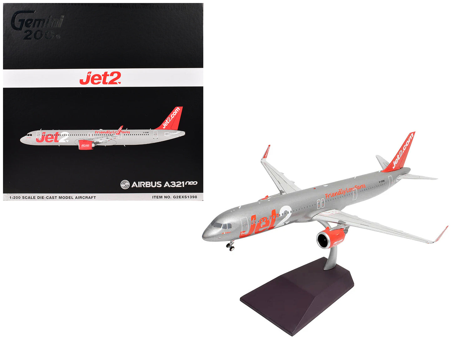 Airbus A321neo Commercial Aircraft "Jet2" (G-SUNO) Silver with Red Tail "Gemini 200" Series 1/200 Diecast Model Airplane by GeminiJets free shipping USA