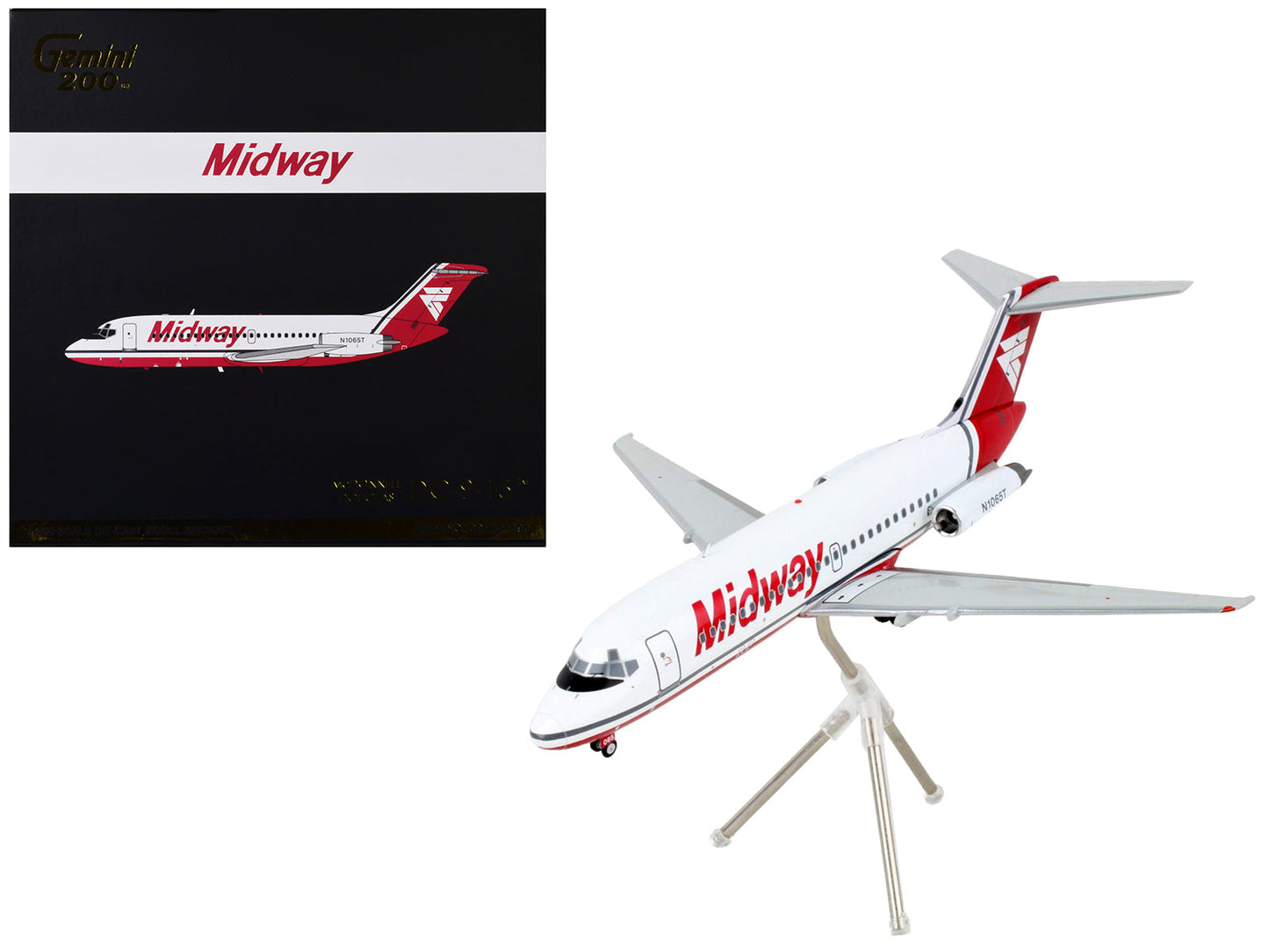 McDonnell Douglas DC-9-15 Commercial Aircraft "Midway Airlines" White with Red Tail "Gemini 200" Series 1/200 Diecast Model Airplane by GeminiJets free shipping USA