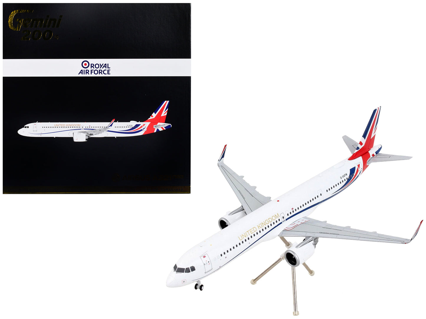 Airbus A321neo Commercial Aircraft "British Royal Air Force" White with United Kingdom Flag Graphics "Gemini 200" Series 1/200 Diecast Model Airplane by GeminiJets free shipping USA