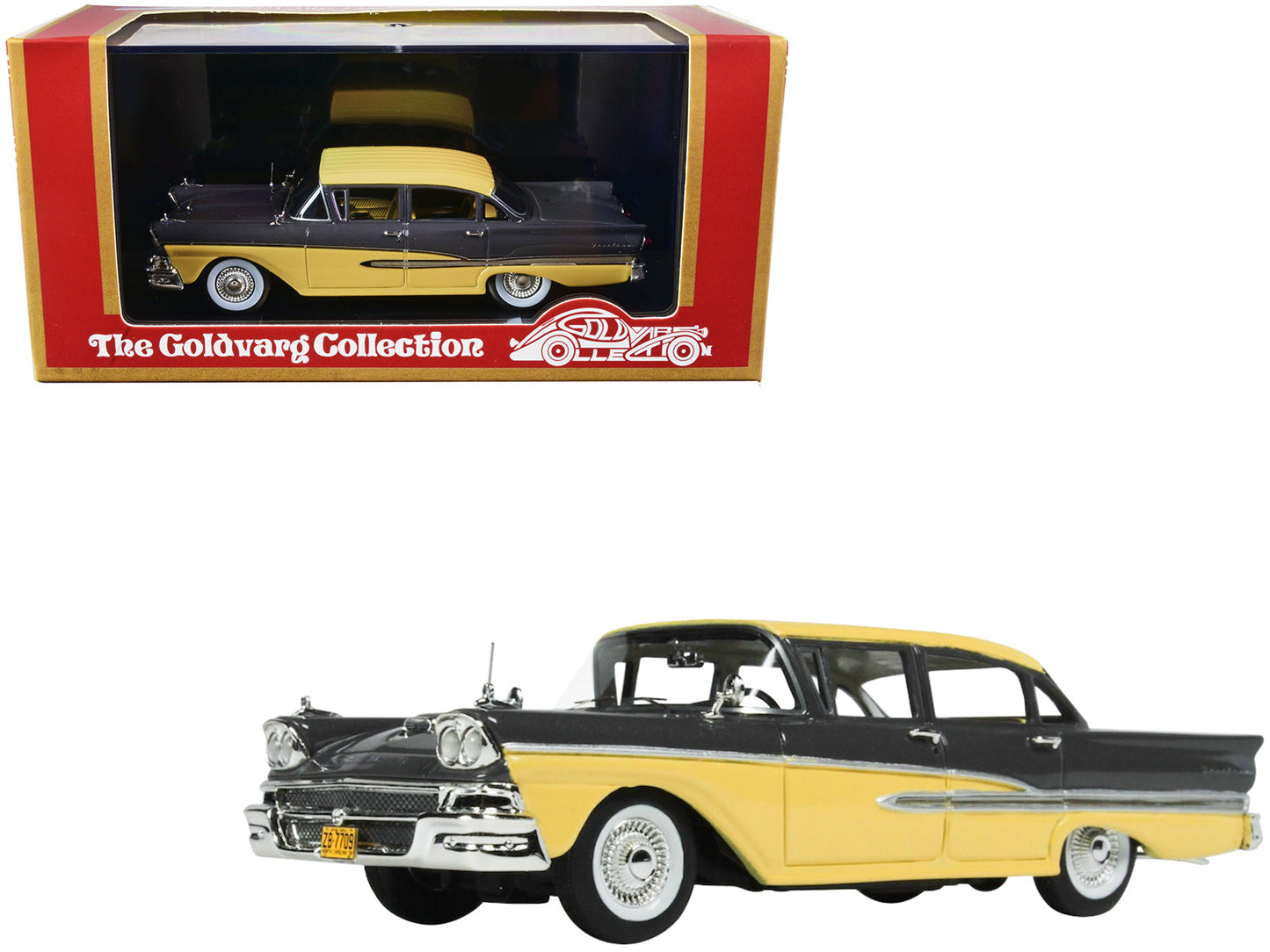 1958 Ford Fairlane 4 Door Gunmetal Gray and Pastel Yellow Limited Edition to 240 pieces Worldwide 1/43 Model Car by Goldvarg Collection free shipping USA