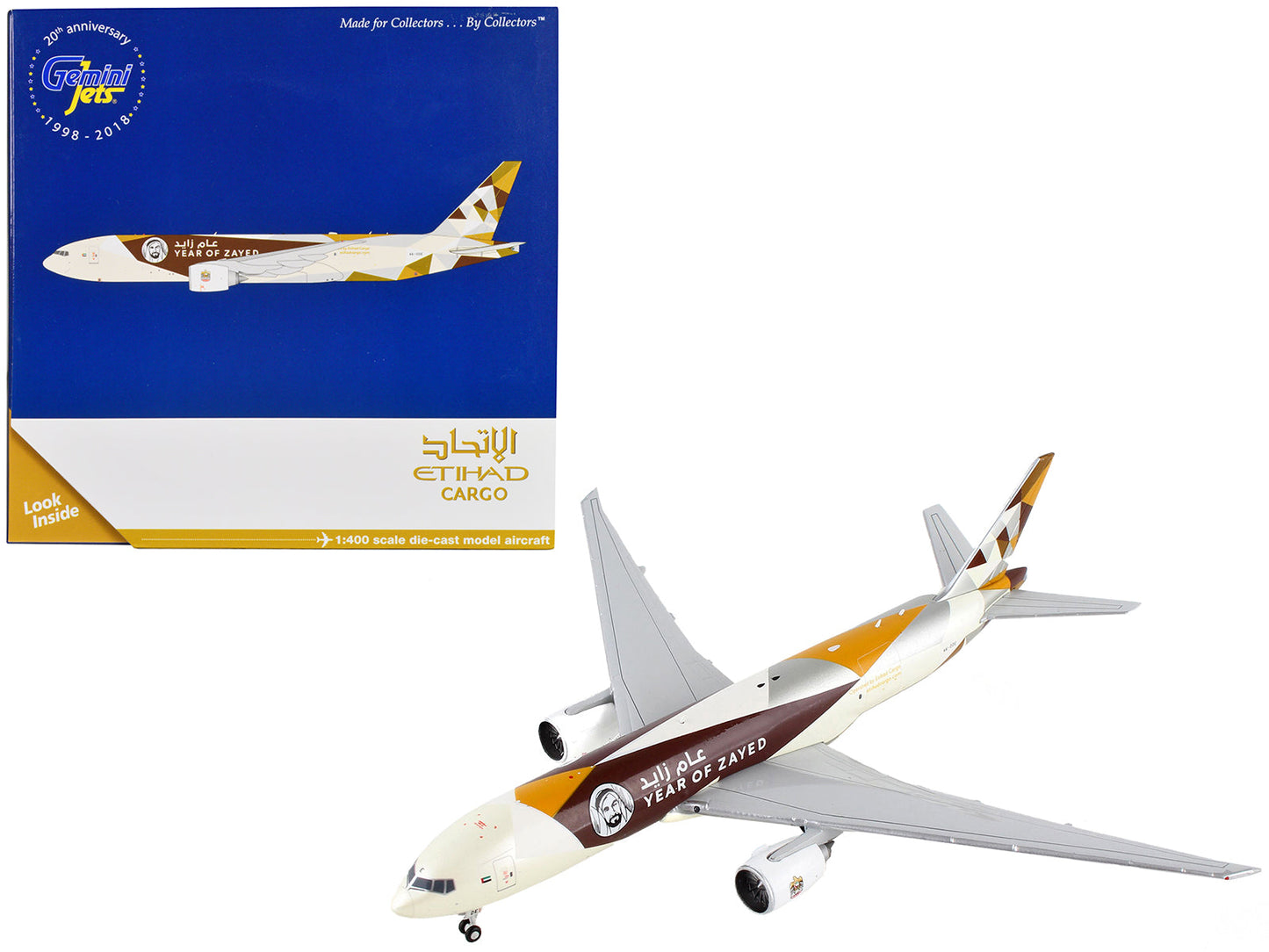Boeing 777F Commercial Aircraft "Etihad Cargo - Year of Zayed" White with Graphics 1/400 Diecast Model Airplane by GeminiJets free shipping USA