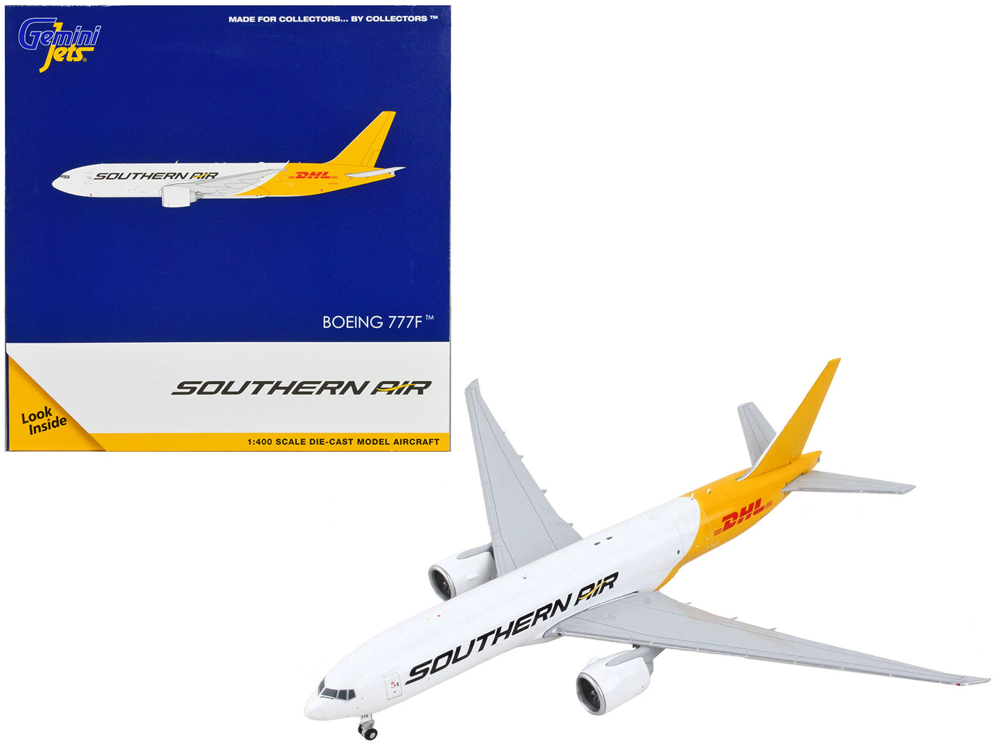 Boeing 777F Commercial Aircraft "Southern Air - DHL" White and Yellow 1/400 Diecast Model Airplane by GeminiJets free shipping USA