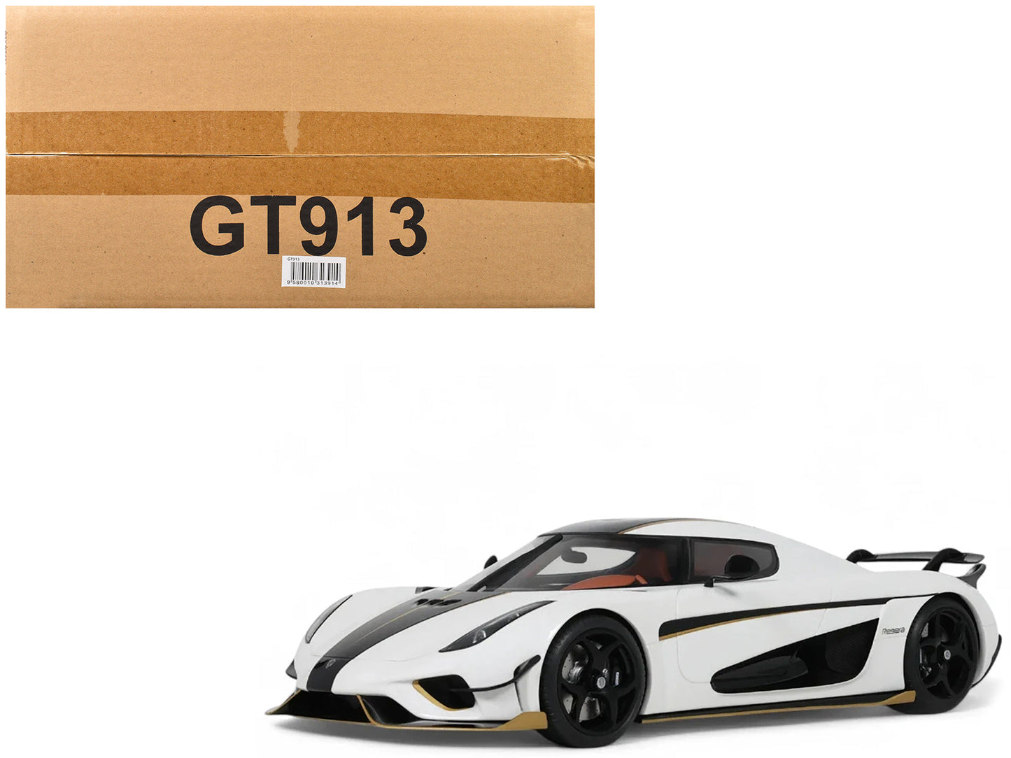 2023 Koenigsegg Regera White with Black Stripes 1/18 Model Car by GT Spirit free shipping USA