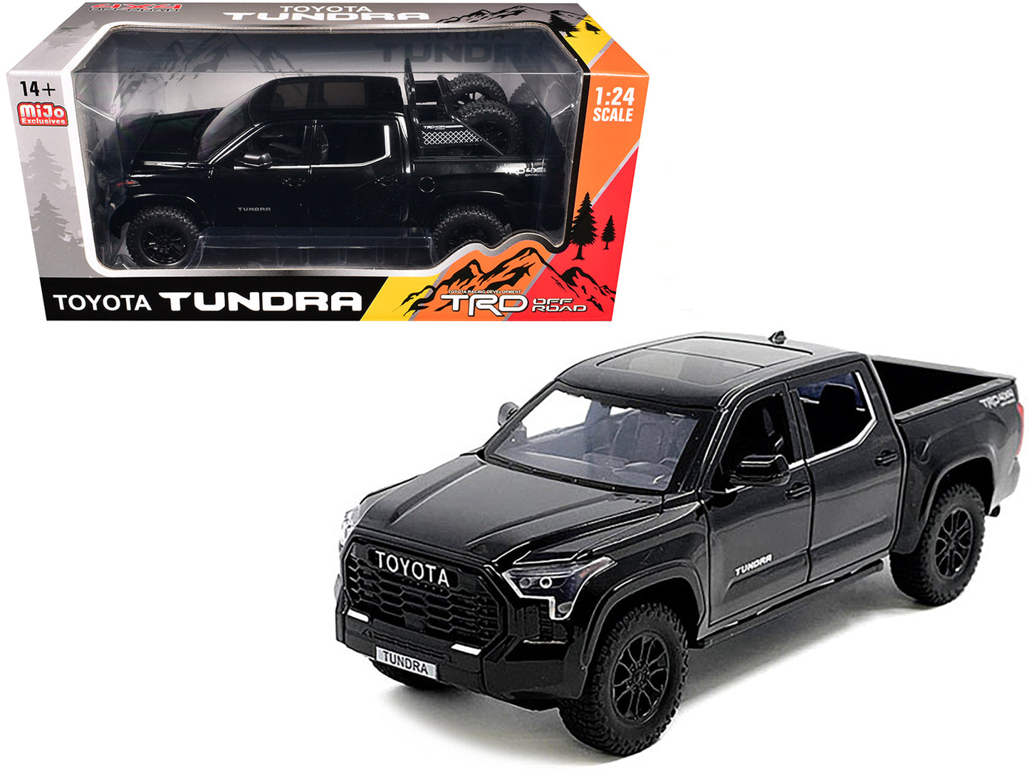 2023 Toyota Tundra TRD 4x4 Pickup Truck Black with Sunroof and Wheel Rack 1/24 Diecast Model Car free shipping USA