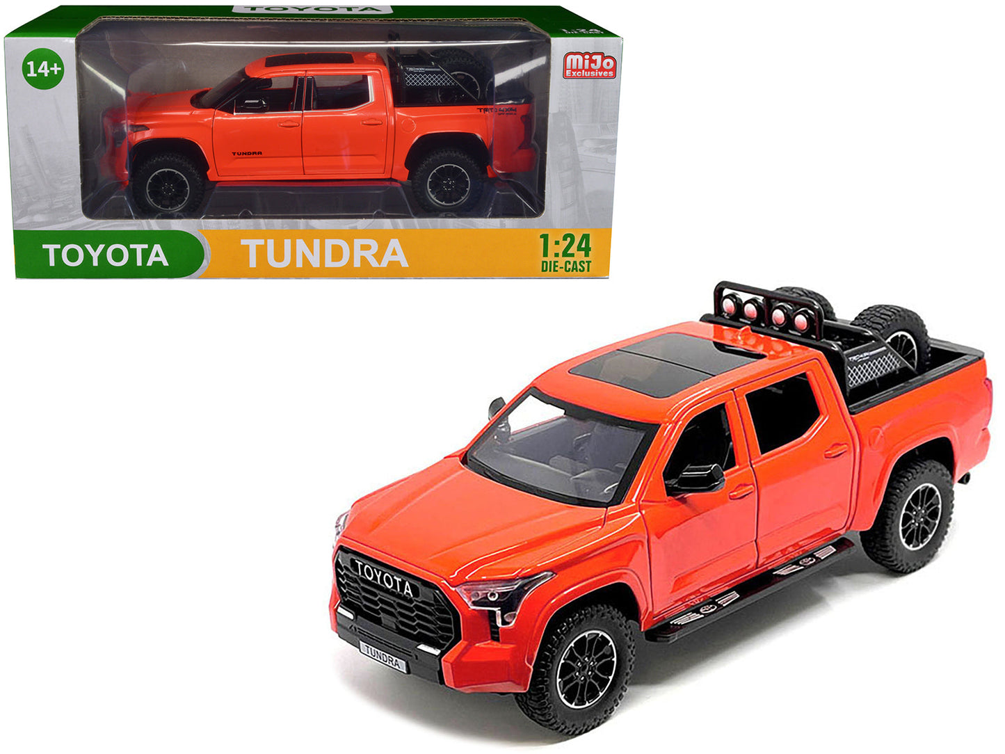 2023 Toyota Tundra TRD 4x4 Pickup Truck Solar Octane Orange with Sunroof and Wheel Rack 1/24 Diecast Model Car free shipping USA