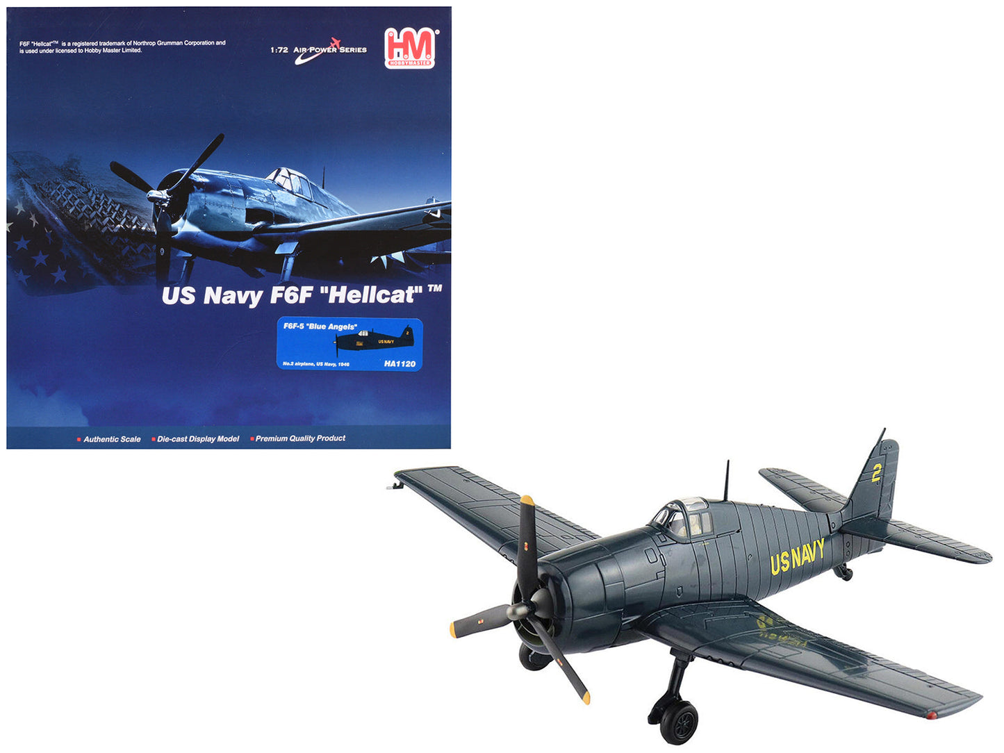 Grumman F6F-5 Hellcat Fighter Aircraft "Blue Angels #2" (1946) United States Navy "Air Power Series" 1/72 Diecast Model by Hobby Master free shipping USA