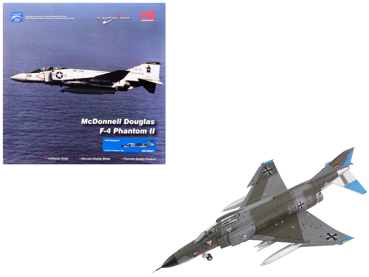 McDonnell Douglas F-4F Phantom II Fighter-Bomber Aircraft "Jagdgeschwader 74 (JG 74) Molders" (1982) German Luftwaffe "Air Power Series" 1/72 Diecast Model by Hobby Master free shipping USA