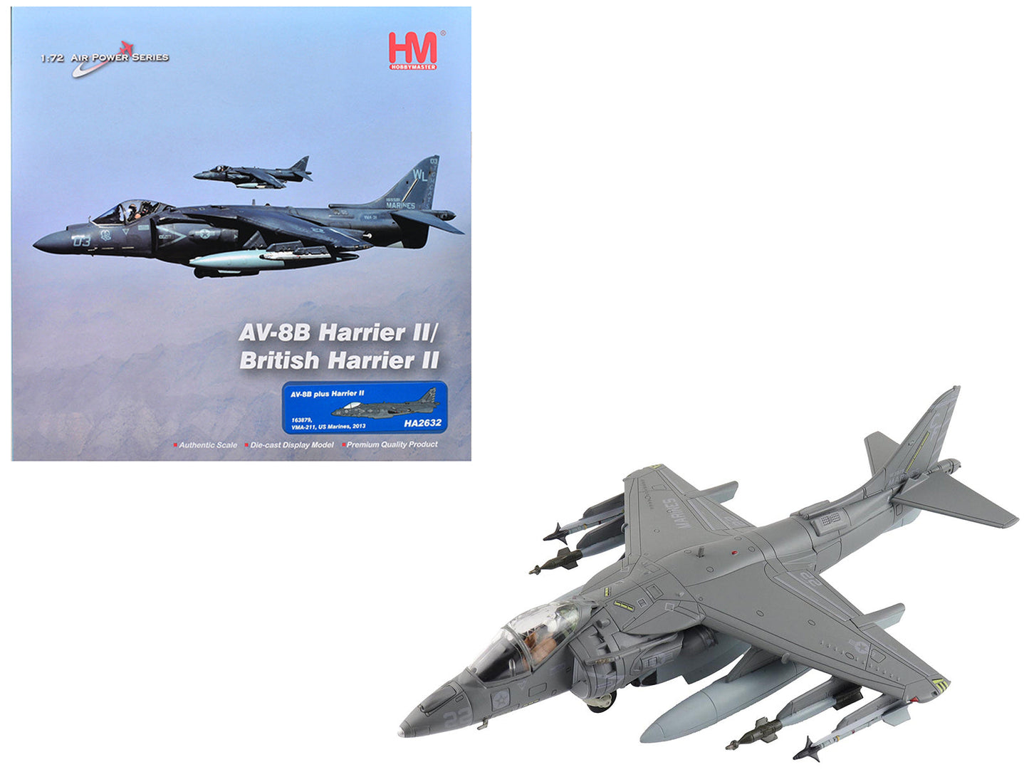 McDonnell Douglas AV-8B Plus Harrier II Aircraft "163879 VMA-211" (2013) United States Marine Corps "Air Power Series" 1/72 Diecast Model by Hobby Master free shipping USA