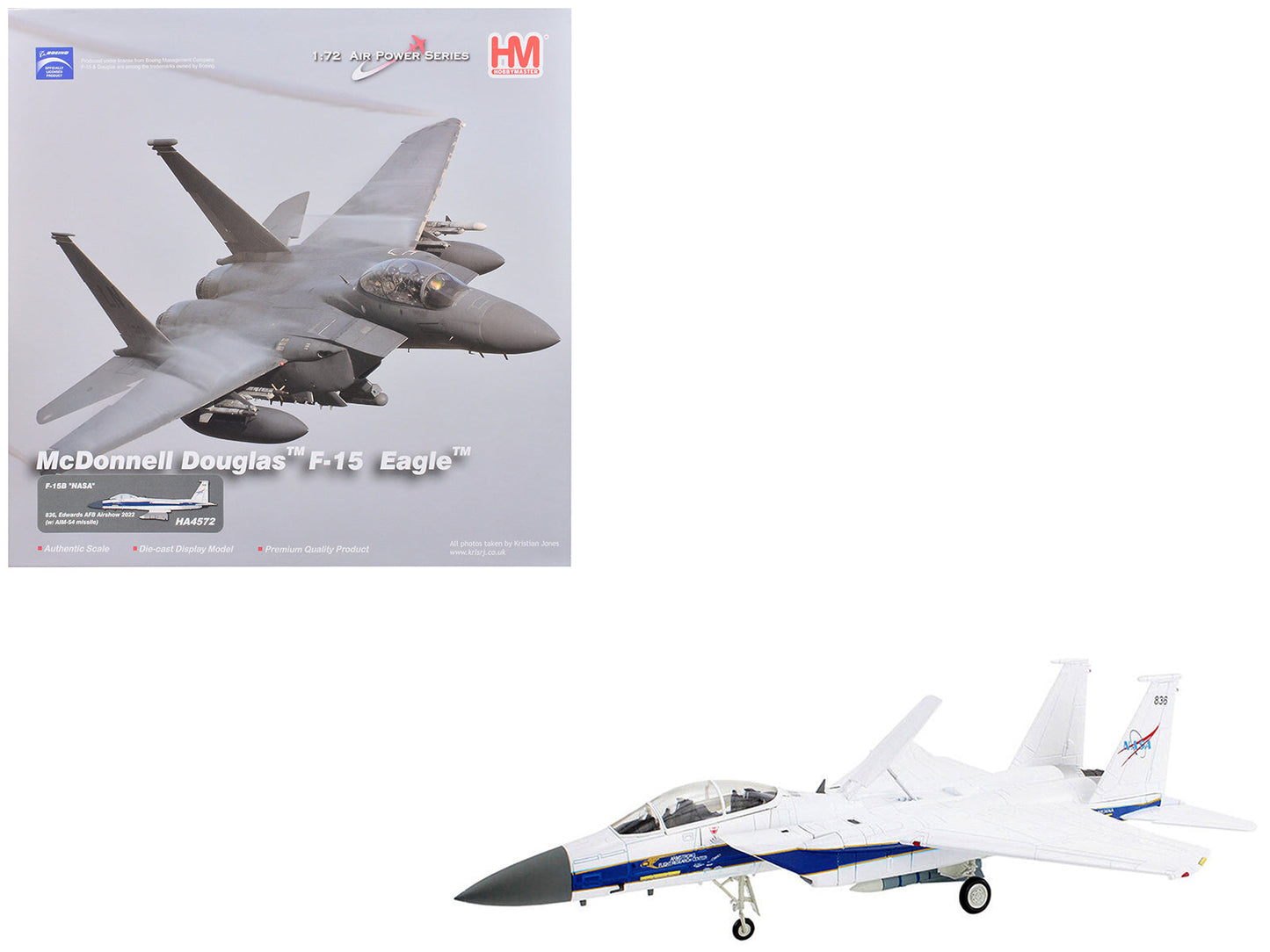 McDonnell Douglas F-15B Eagle Fighter Aircraft "Edwards AFB Airshow 2022 Armstrong Flight Research Center" NASA "Air Power Series" 1/72 Diecast Model by Hobby Master free shipping USA