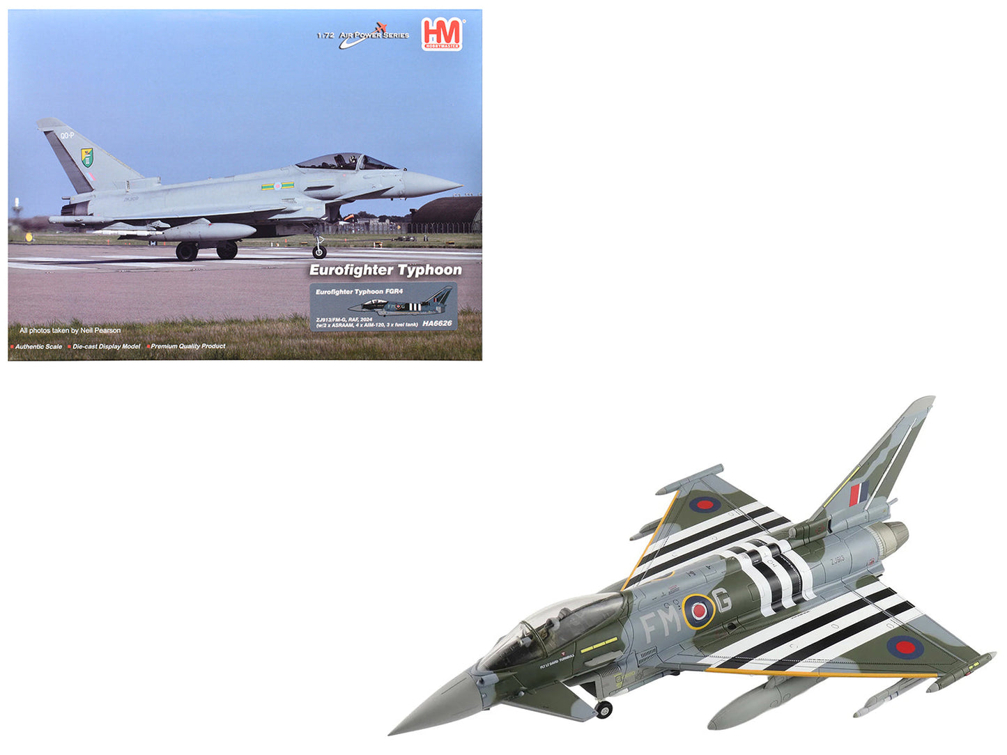 Eurofighter Typhoon FGR4 Fighter Aircraft "ZJ913 FM-G" (2024) British Royal Air Force "Air Power Series" 1/72 Diecast Model by Hobby Master free shipping USA