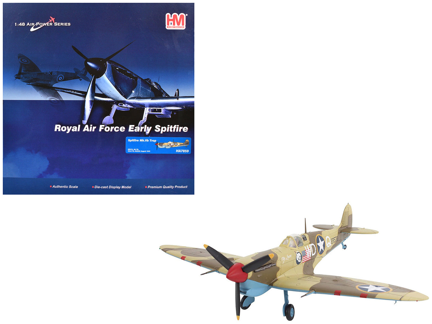 Supermarine Spitfire Mk.Vb Trop Fighter Aircraft "ER570 4th Fighter Squadron 52nd Fighter Group" (1943) Mediterranean Allied Coastal Air Force "Air Power Series" 1/48 Diecast Model by Hobby Master free shipping USA