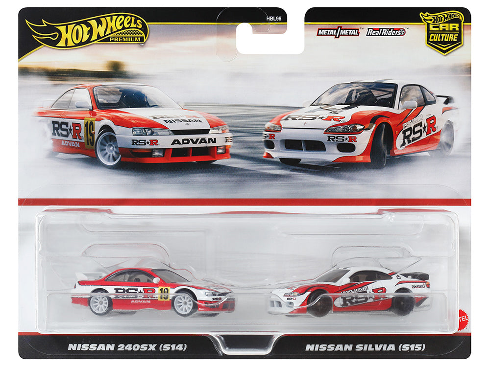 Nissan 240SX (S14) RHD (Right Hand Drive) #19 Red and White and Nissan Silvia (S15) RHD (Right Hand Drive) Red and White "Car Culture" Set of 2 Cars Diecast Model Cars by Hot Wheels free shipping USA