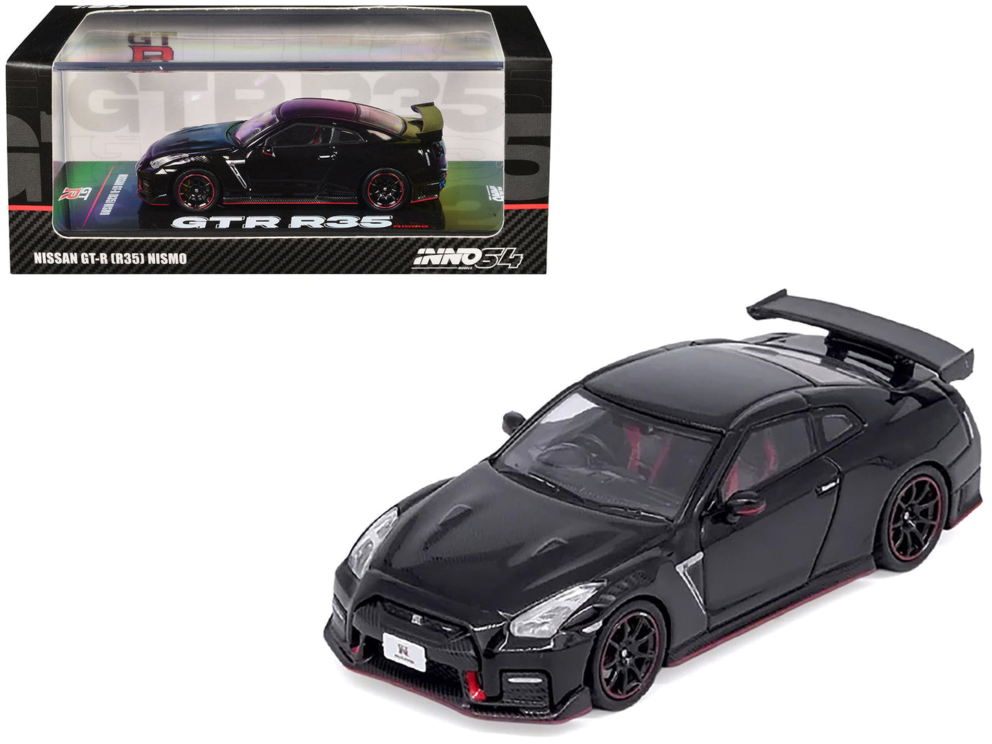 Nissan GT-R (R35) Nismo RHD (Right Hand Drive) Nismo Black with Carbon Hood and Top 1/64 Diecast Model Car by Inno Models free shipping USA