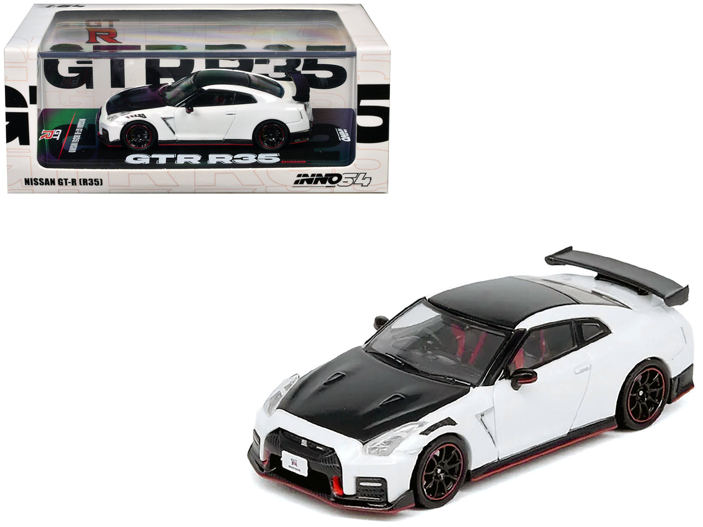 Nissan GT-R (R35) Nismo RHD (Right Hand Drive) White with Carbon Hood and Top 1/64 Diecast Model Car by Inno Models free shipping USA