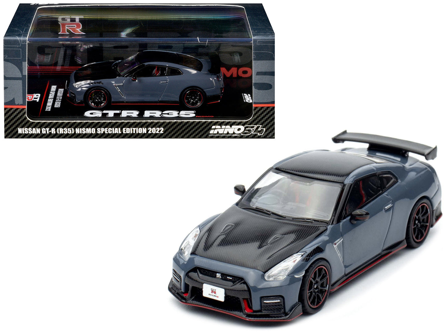 2022 Nissan GT-R (R35) Nismo Special Edition RHD (Right Hand Drive) Stealth Gray with Carbon Top and Hood 1/64 Diecast Model Car by Inno Models free shipping USA