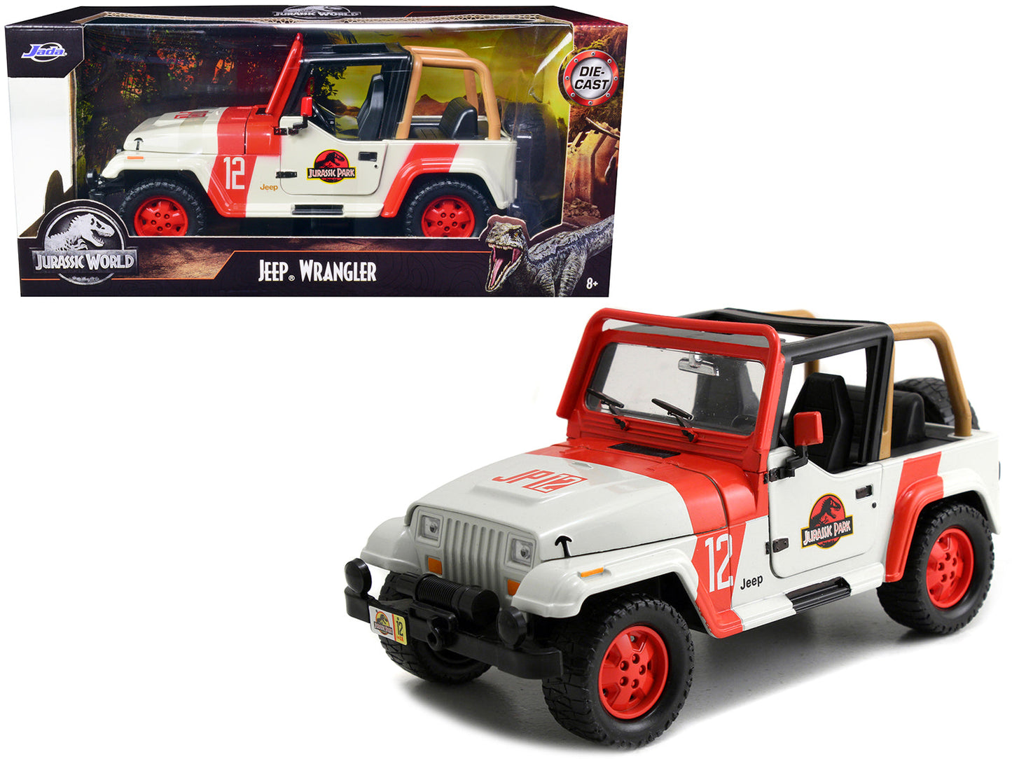 1992 Jeep Wrangler Jurassic World Movie 1/24 Diecast Model Car by Jada free shipping USA