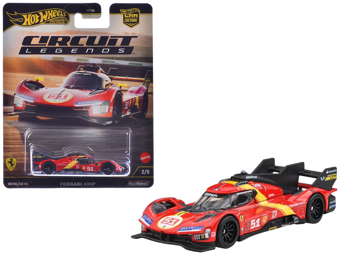 Ferrari 499P #51 Red with Yellow Stripes "Circuit Legends" Series Diecast Model Car by Hot Wheels free shipping USA
