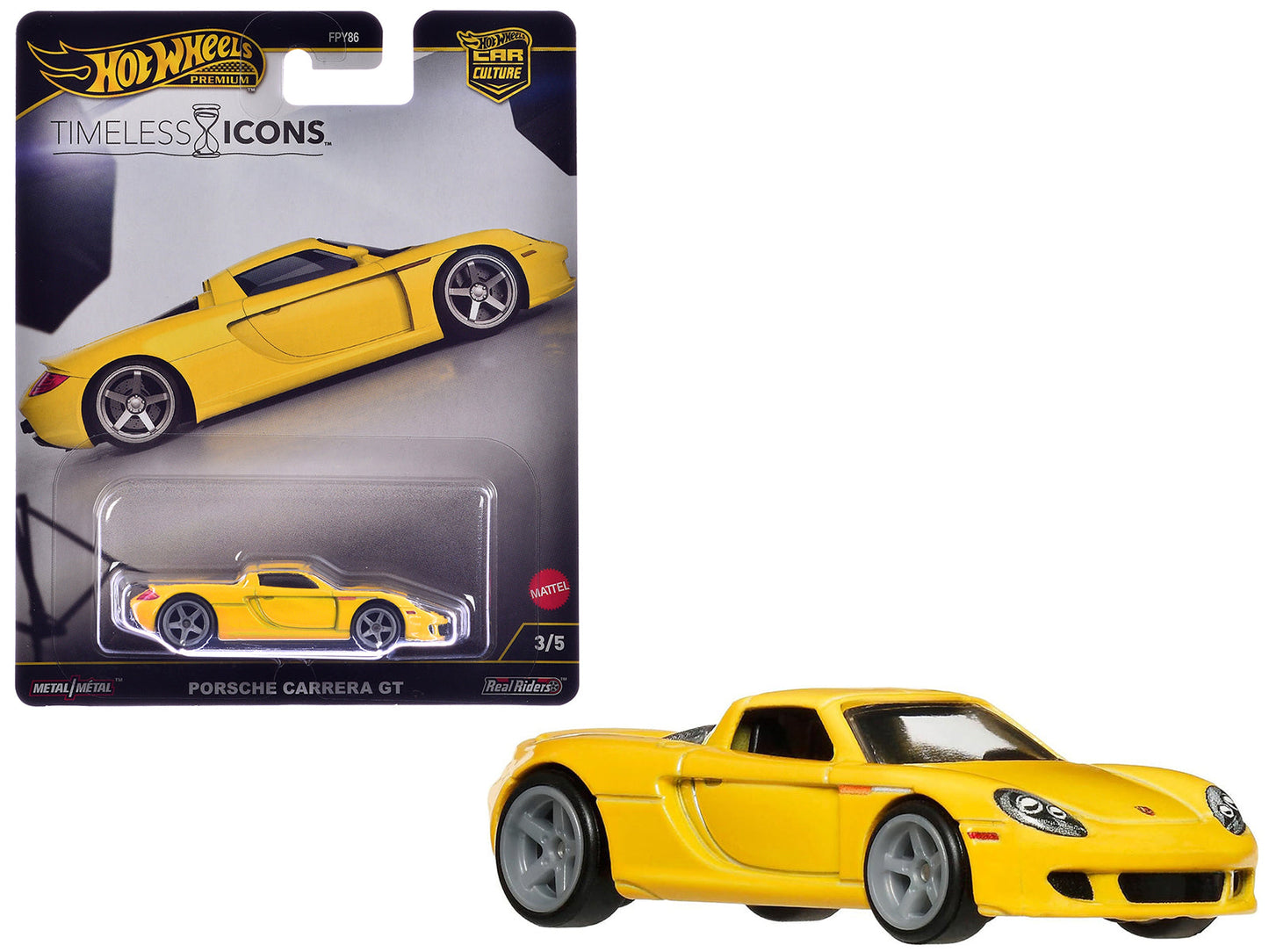 Porsche Carrera GT Yellow "Timeless Icons" Series Diecast Model Car by Hot Wheels free shipping USA