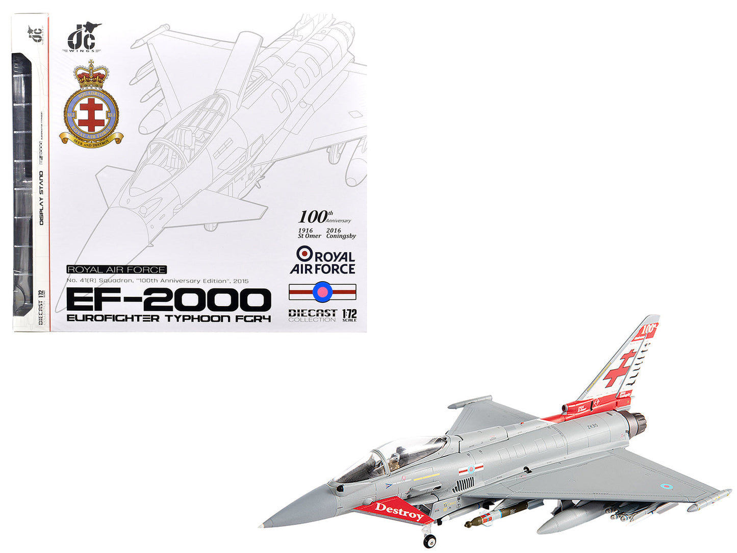 Eurofighter Typhoon FGR4 EF-2000 Aircraft "No.41(R) Squadron 100th Anniversary" (2016) British Royal Air Force 1/72 Diecast Model by JC Wings free shipping USA