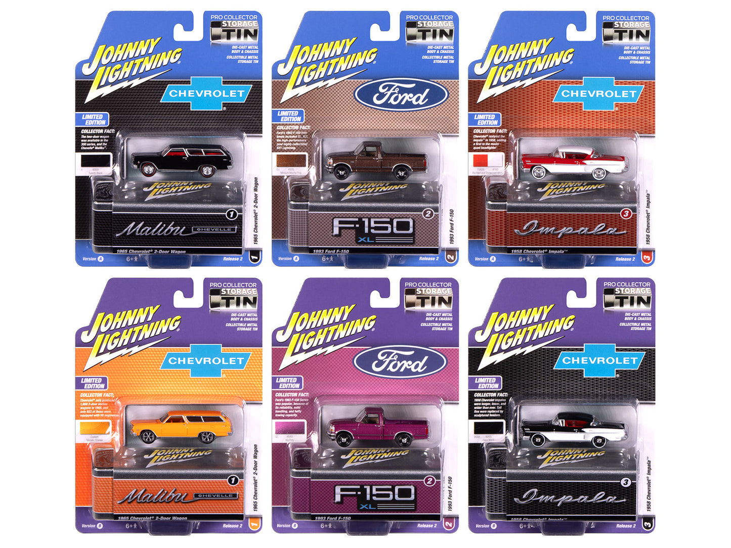 Johnny Lightning Collector's Tin 2025 Set of 6 Cars Release 2 Limited Edition 1/64 Diecast Model Cars by Johnny Lightning free shipping USA