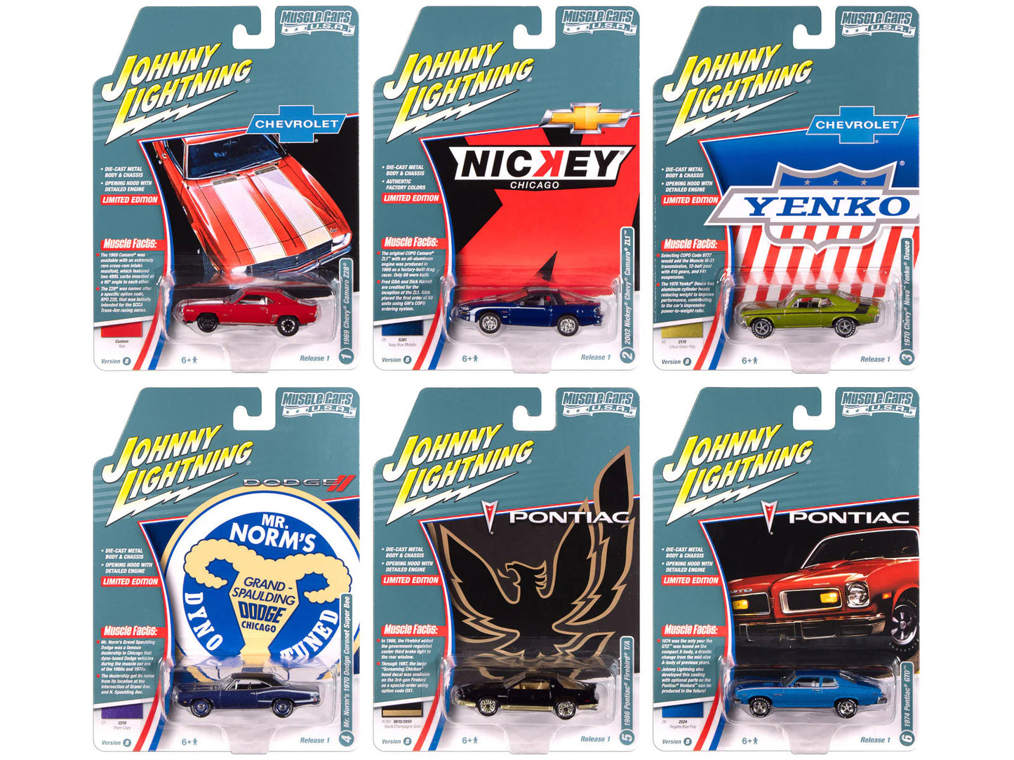 "Muscle Cars USA" 2025 Release 1 Set B of 6 pieces 1/64 Diecast Model Cars by Johnny Lightning free shipping USA