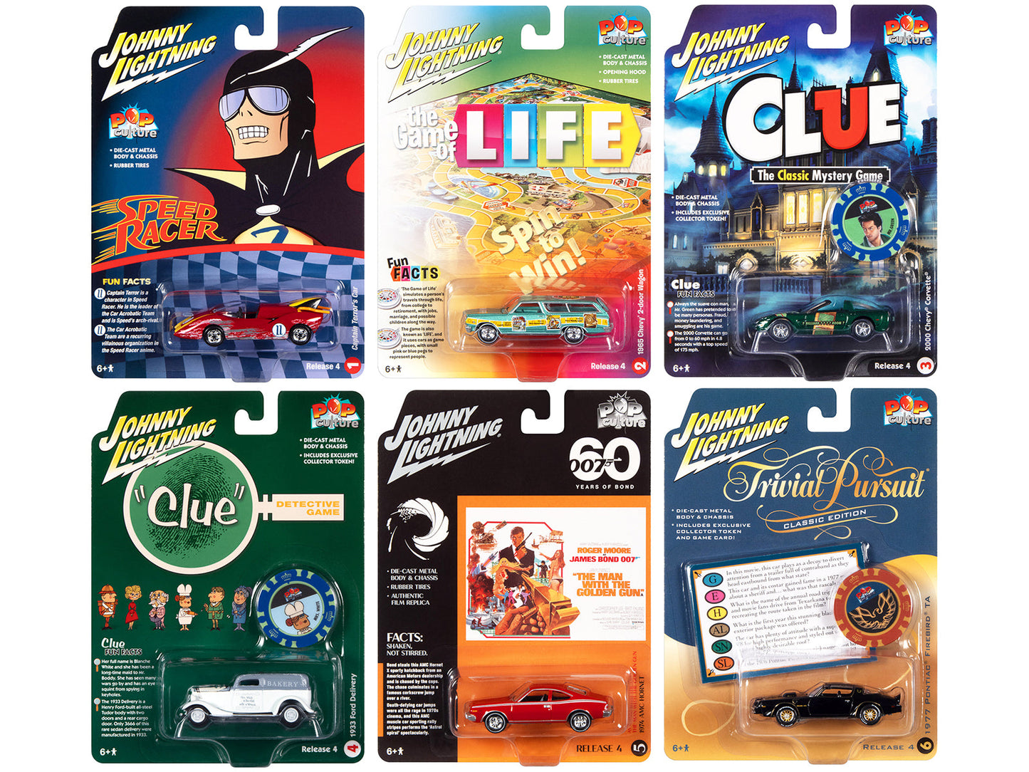 Pop Culture 2022 Set of 6 Cars Release 4 1/64 Diecast Model Cars by Johnny Lightning free shipping USA