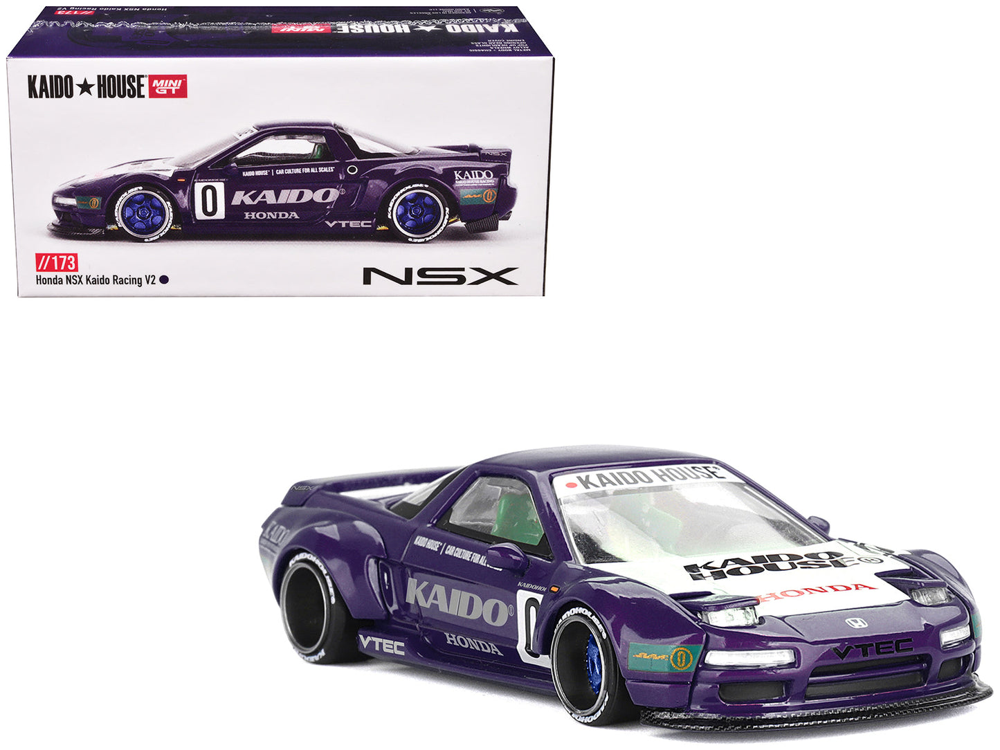 Honda NSX "Kaido Racing V2" #0 Purple with White Hood and Graphics (Designed by Jun Imai) "Kaido House" Special 1/64 Diecast Model Car by Mini GT free shipping USA
