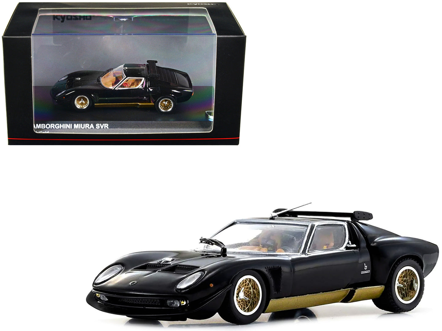 Lamborghini Miura SVR Black with Gold Accents and Wheels 1/43 Diecast Model Car by Kyosho free shipping USA