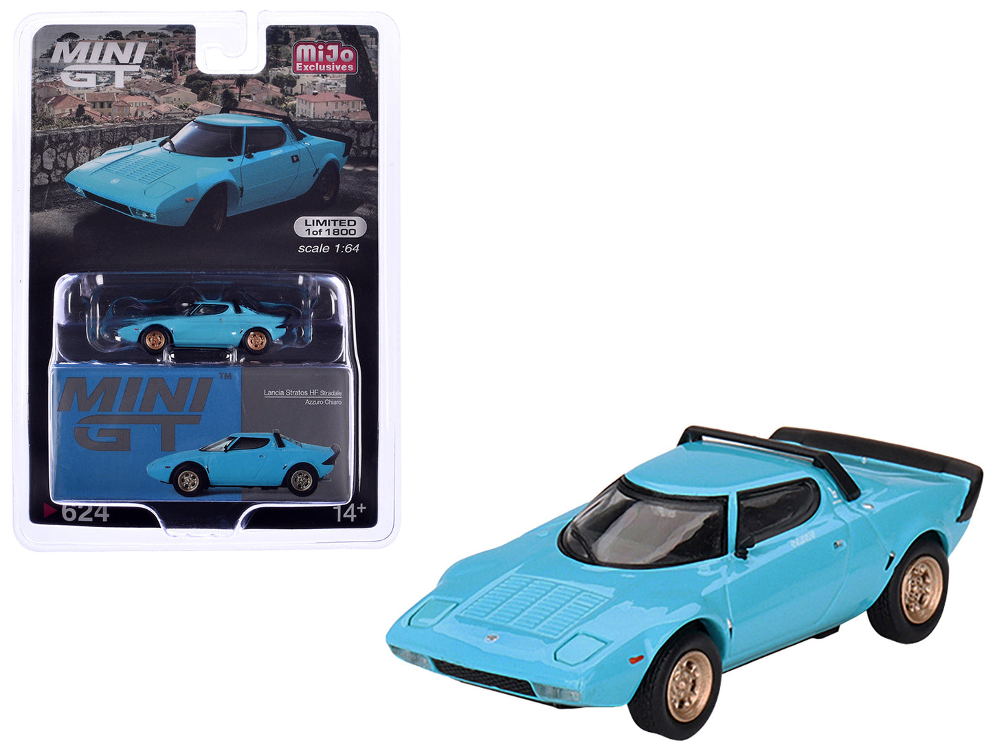 Lancia Stratos HF Stradale Azzuro Chiaro Blue Limited Edition to 1800 pieces Worldwide 1/64 Diecast Model Car by Mini GT free shipping USA