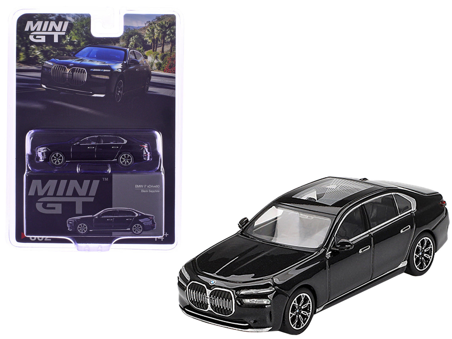 BMW i7 xDrive60 Black Sapphire Limited Edition 1/64 Diecast Model Car by Mini GT free shipping USA