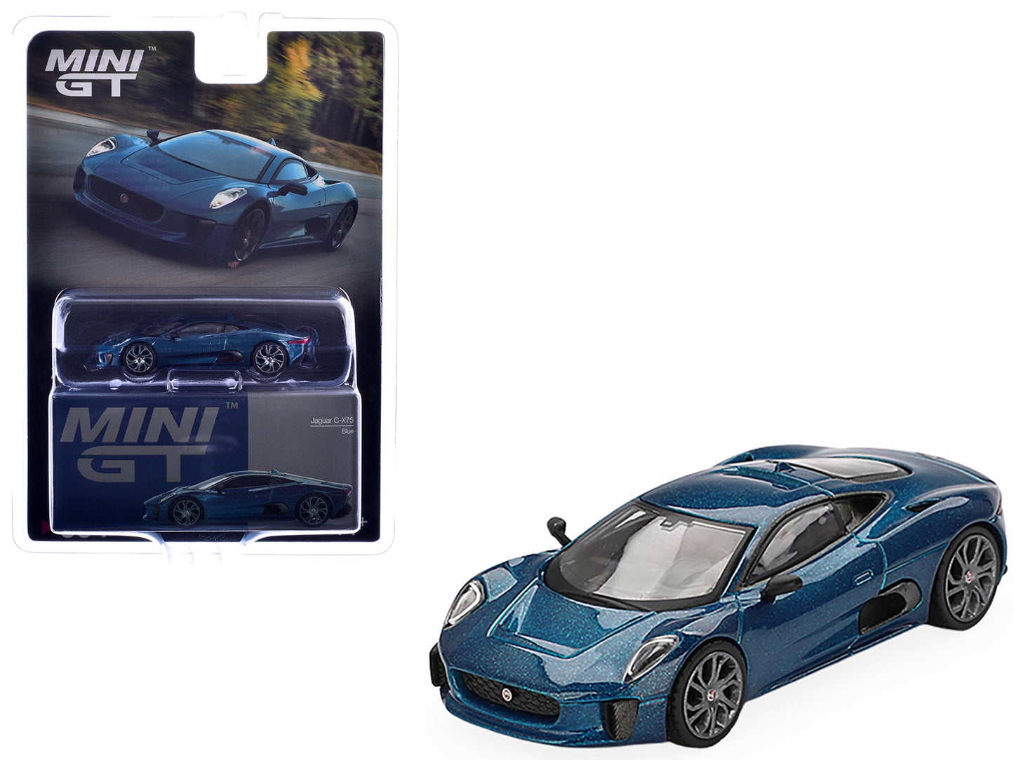 Jaguar C-X75 Blue Metallic Limited Edition 1/64 Diecast Model Car by Mini GT free shipping USA