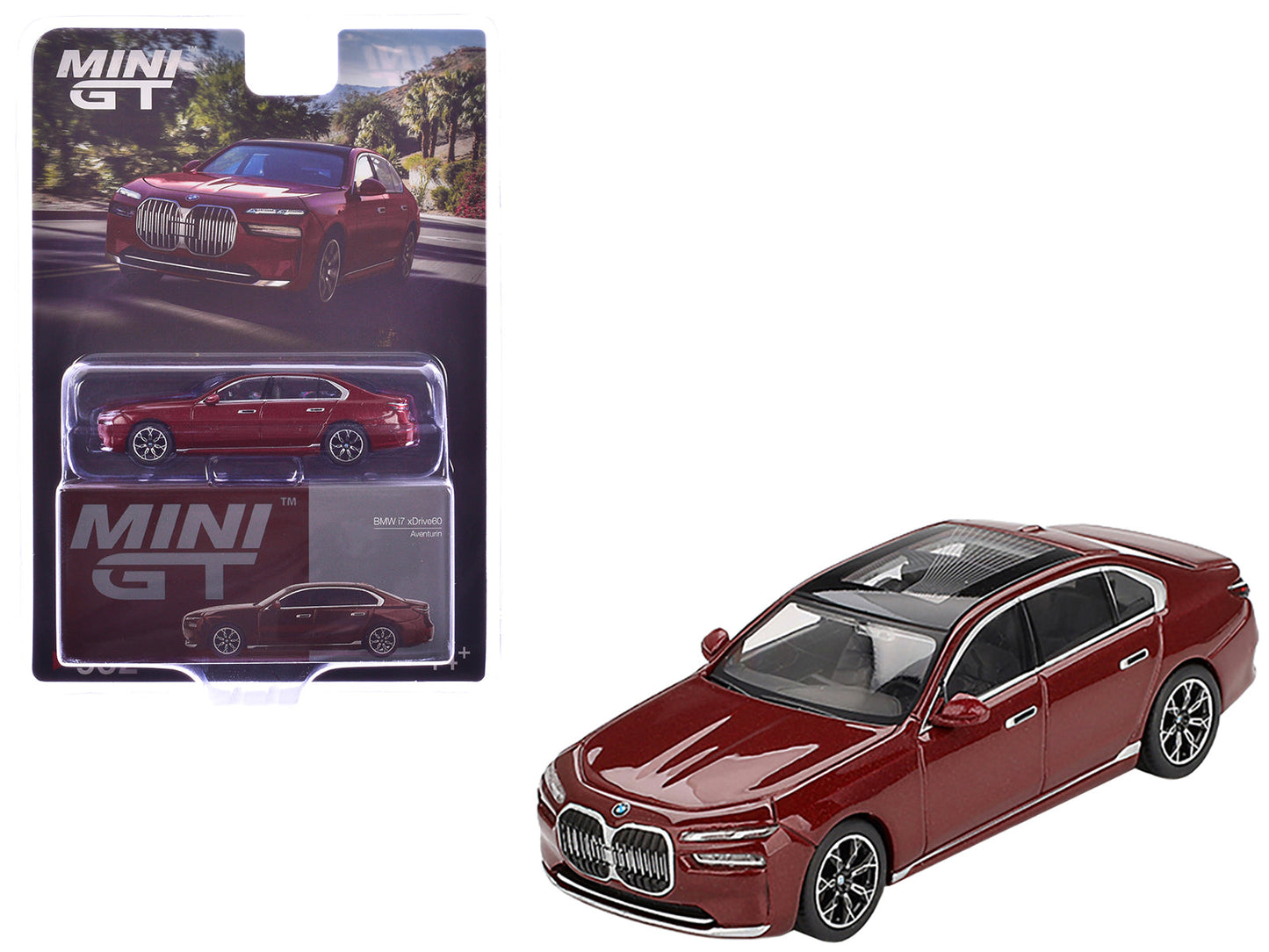 BMW i7 xDrive60 Aventurin Red Metallic Limited Edition 1/64 Diecast Model Car by Mini GT free shipping USA