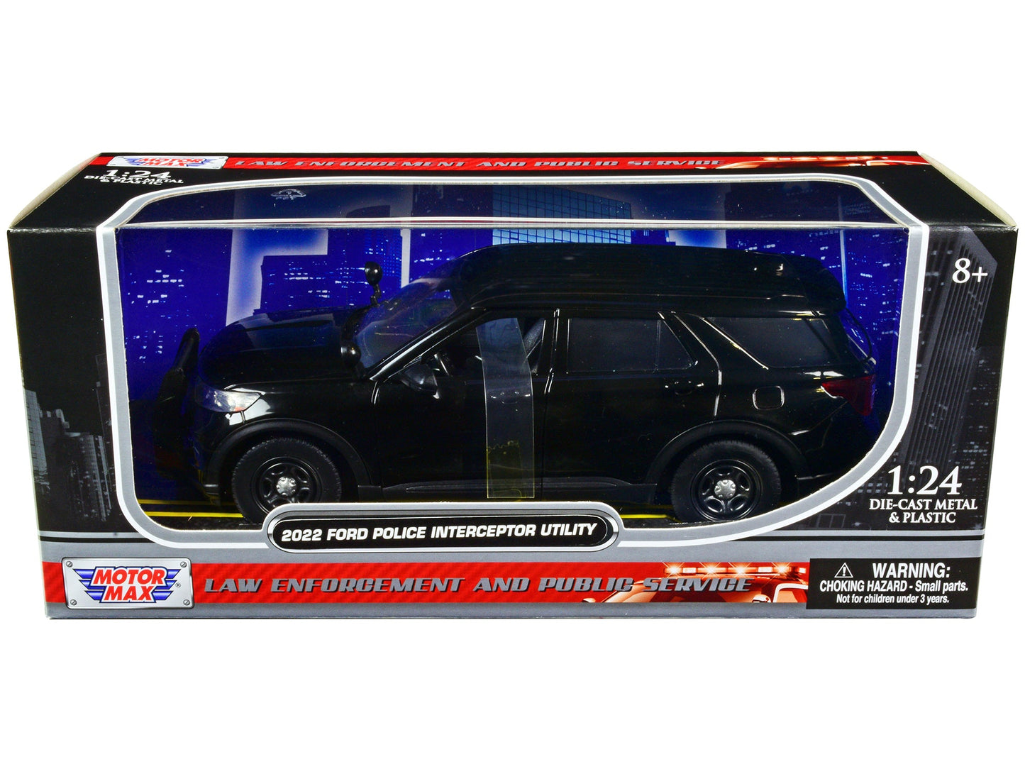 2022 Ford Police Interceptor Utility Unmarked Slick-Top Black 1/24 Diecast Model Car by Motormax free shipping USA
