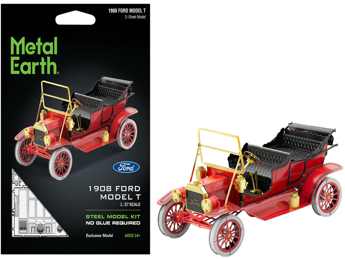 Model Kit 1908 Ford Model T Red (Moderate Difficulty) Steel Model by Metal Earth - Use code SHOPAPP15 to get 15 percent off free shipping USA