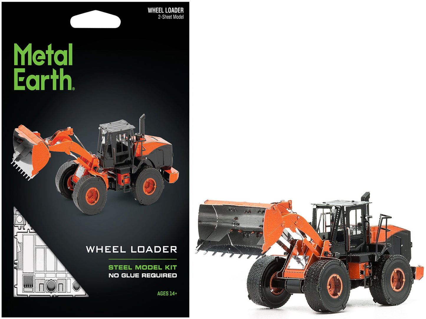 Model Kit Wheel Loader Orange and Black (Challenging Difficulty) Steel Model by Metal Earth - Use code SHOPAPP15 to get 15 percent off free shipping USA