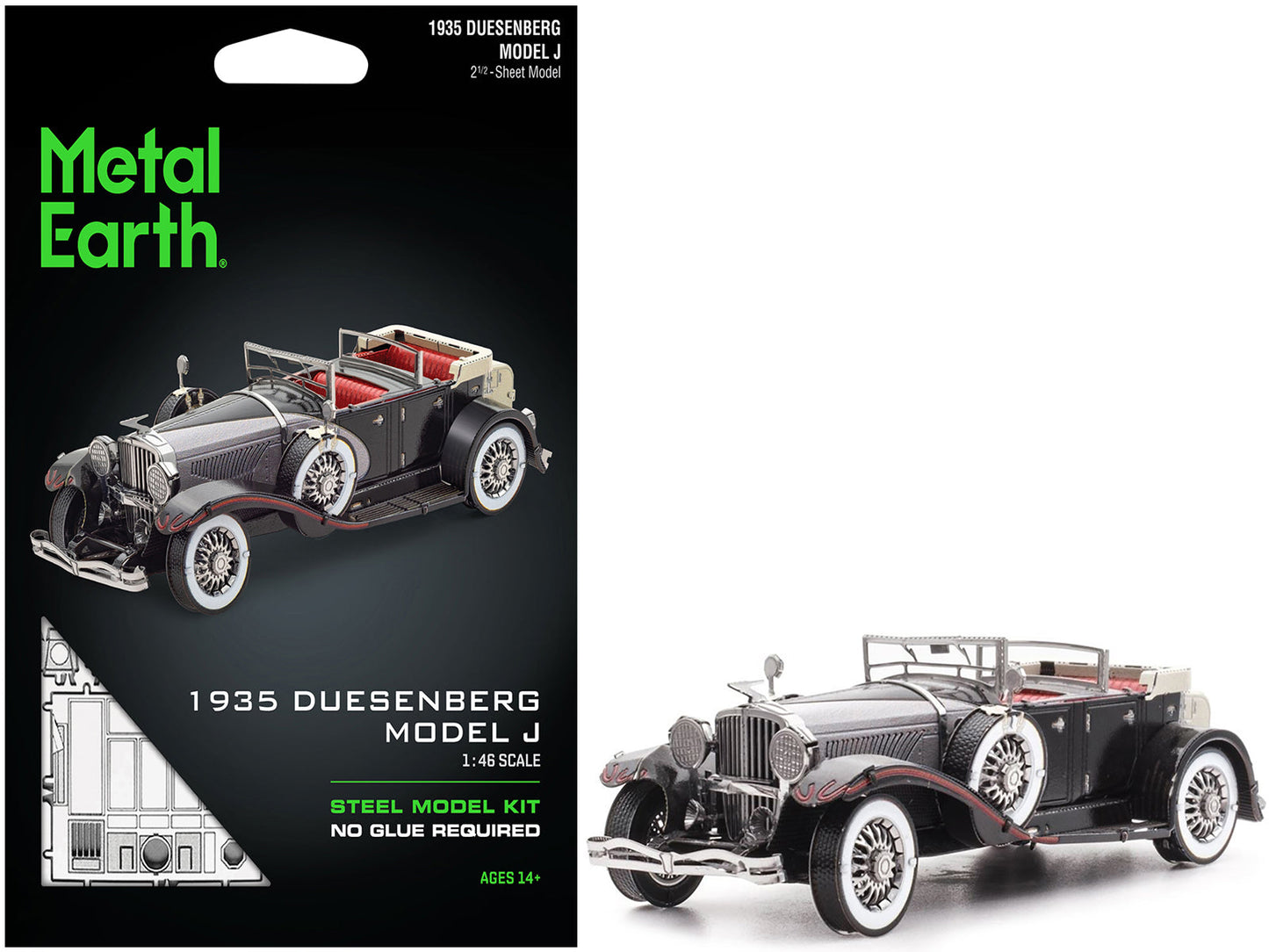 Model Kit 1935 Duesenberg Model J Black (Moderate Difficulty) Steel Model by Metal Earth - Use code SHOPAPP15 to get 15 percent off free shipping USA