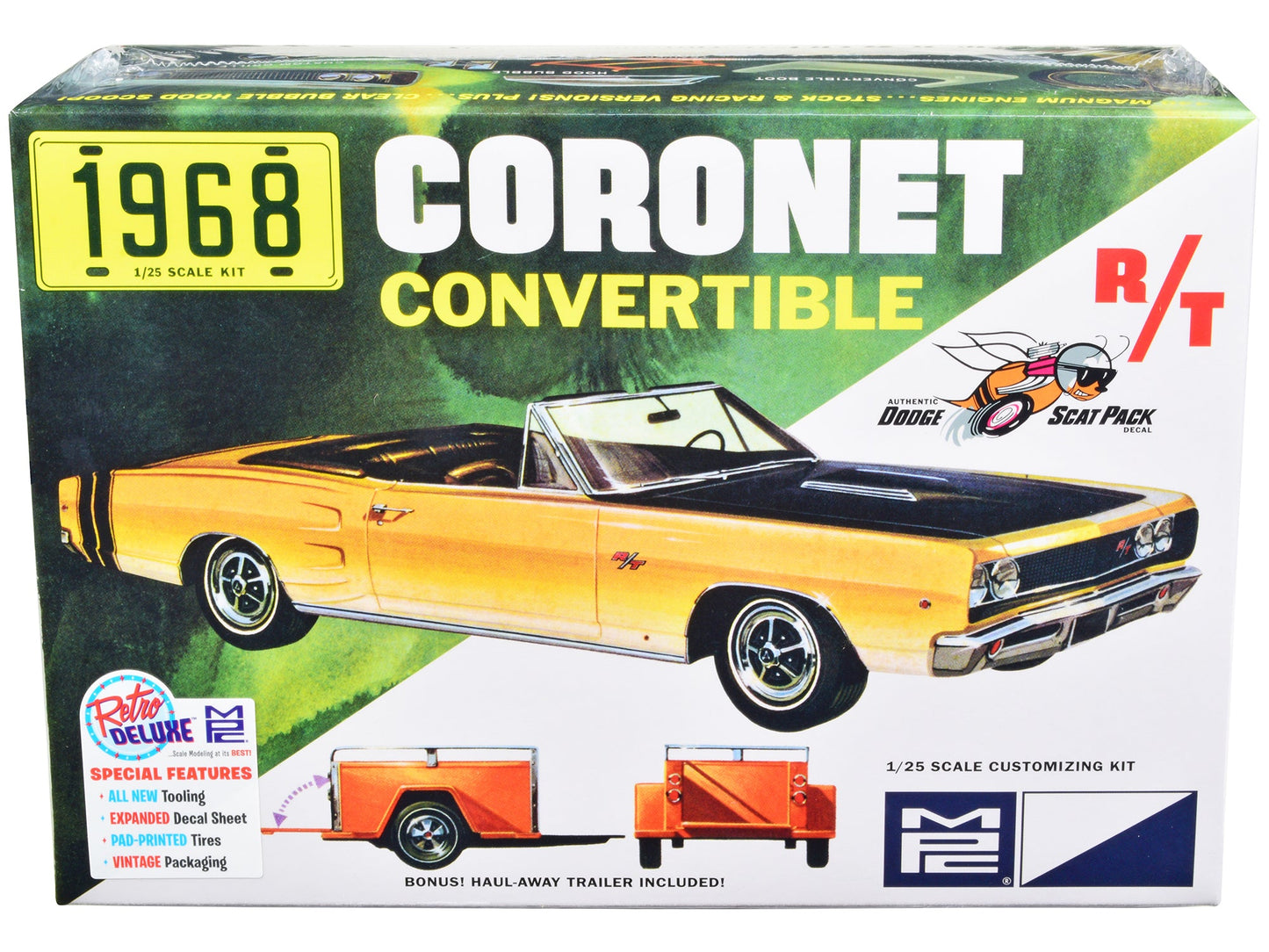Skill 2 Model Kit 1968 Dodge Coronet R/T Convertible with Haul-Away Trailer 1/25 Scale Model by MPC free shipping USA