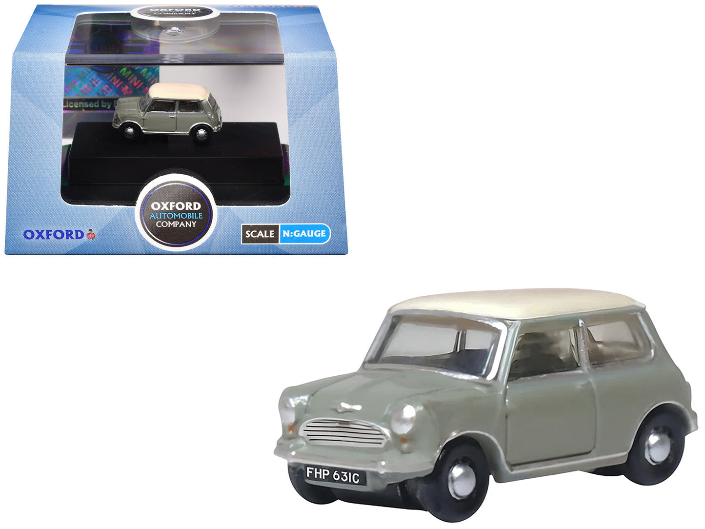 Mini Classic Tweed Gray with Cream Top 1/148 (N) Scale Diecast Model Car by Oxford Diecast free shipping USA