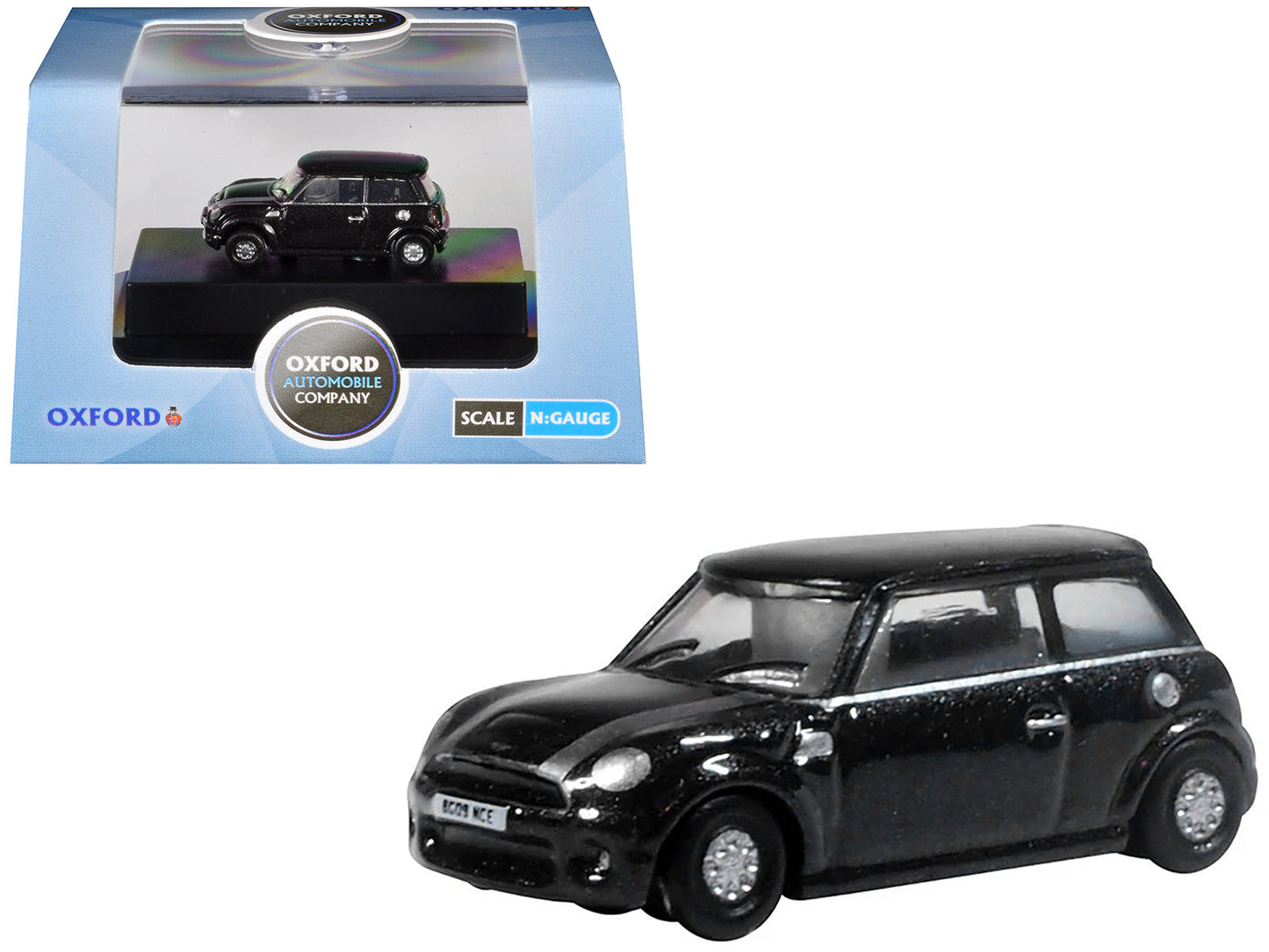 Mini Cooper S RHD (Right Hand Drive) Midnight Black with Silver Stripes 1/148 (N) Scale Diecast Model Car by Oxford Diecast free shipping USA