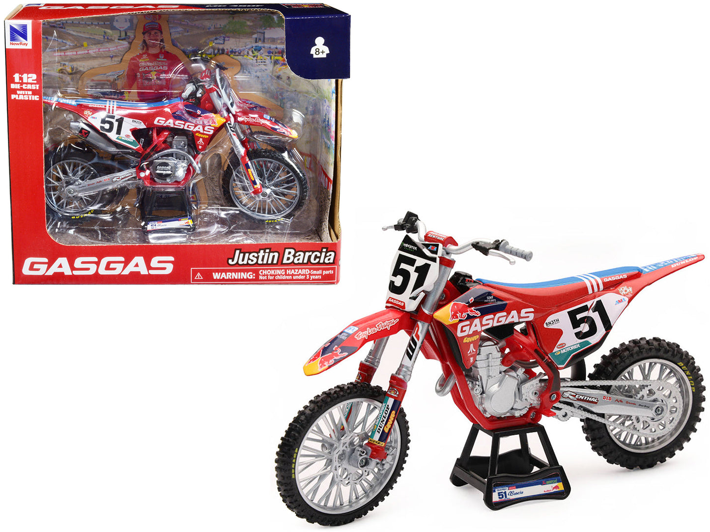 GasGas MC 450F Motorcycle #51 Justin Barcia "GasGas Factory Racing - Red Bull" 1/12 Diecast Model by New Ray free shipping USA